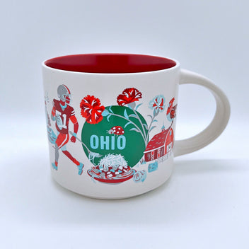 Starbucks Sammeltasse Ohio – Discovery Serie. Kaffeetasse mit stilisiertem Design der Sehenswürdigkeiten und Natur von Ohio. Ideal für Sammler von Starbucks-Tassen, Geschenkidee, USA Souvenir, limitierte Edition