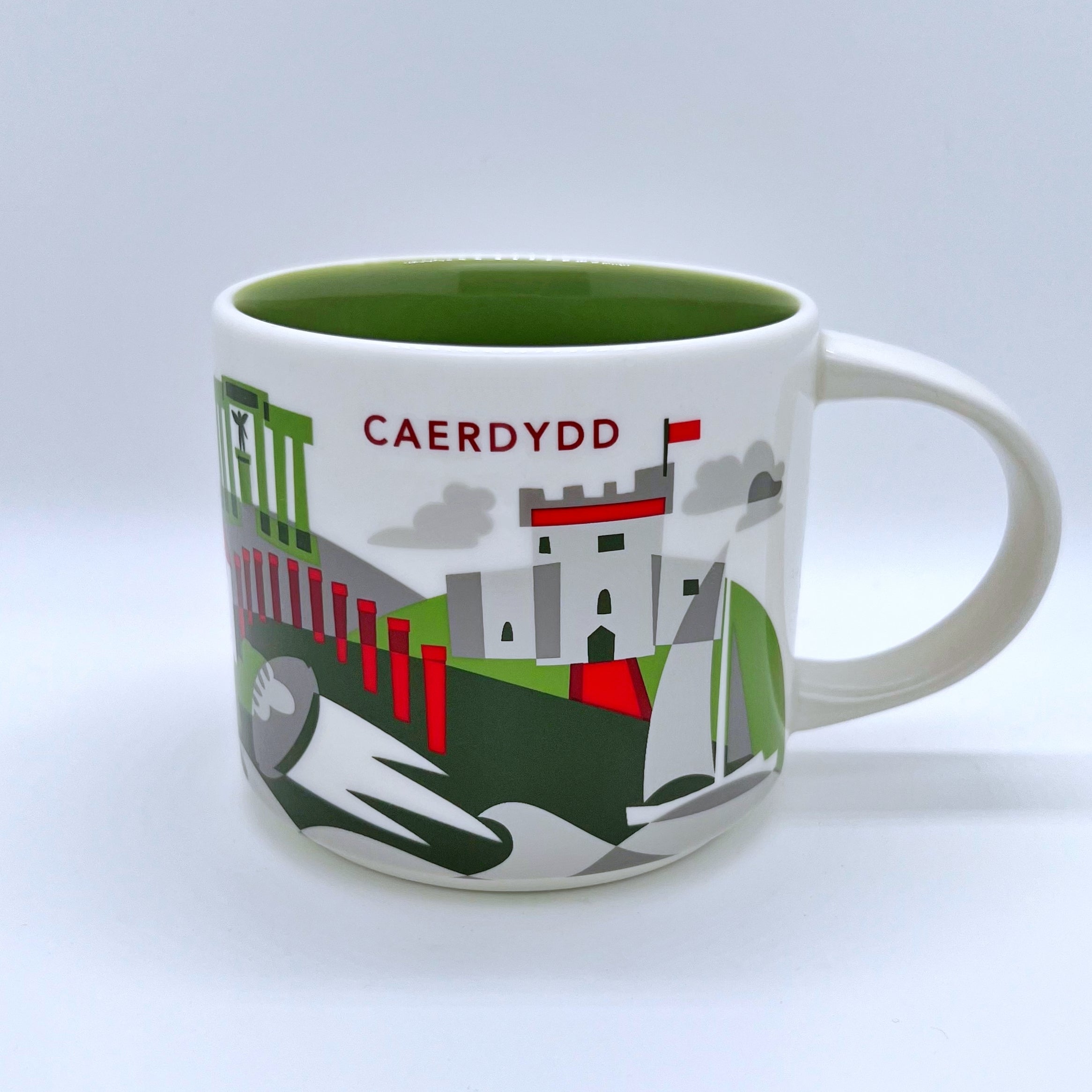 Kaffee Tee und Cappuccino Tasse von Starbucks mit gemalten Bildern aus der Stadt Cardiff