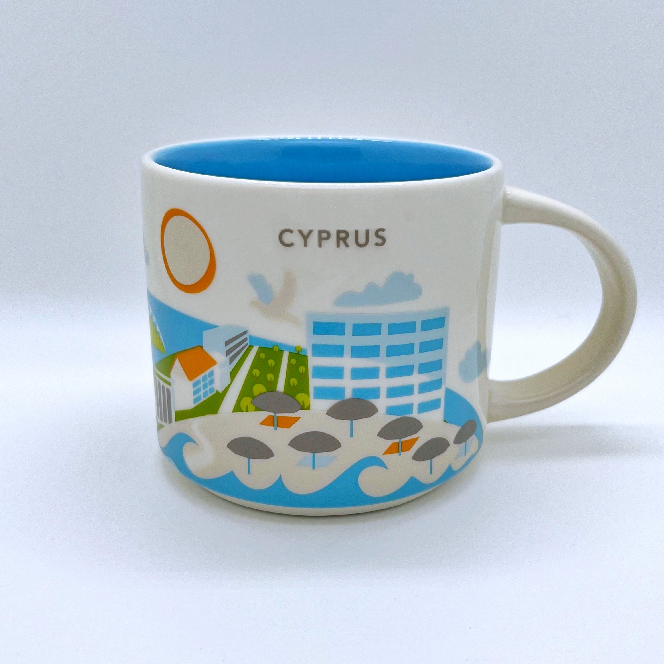 Kaffee Tee und Cappuccino Tasse von Starbucks mit gemalten Bildern aus dem Land Zypern