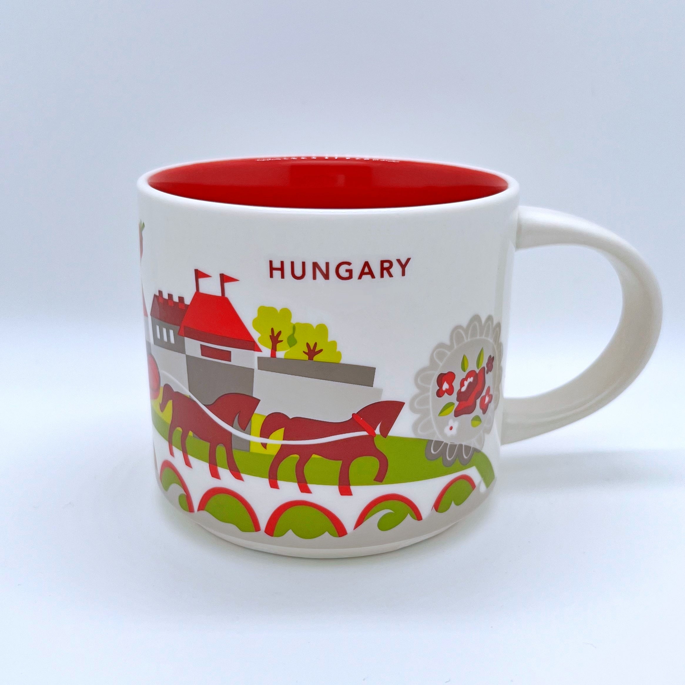 Kaffee Tee und Cappuccino Tasse von Starbucks mit gemalten Bildern aus dem Land Ungarn