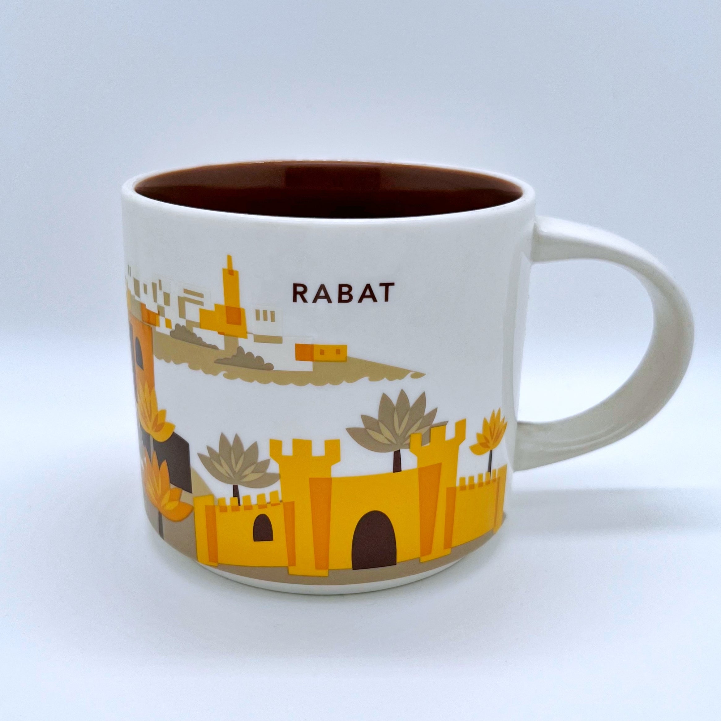 Kaffee Tee und Cappuccino Tasse von Starbucks mit gemalten Bildern aus der Stadt Rabat