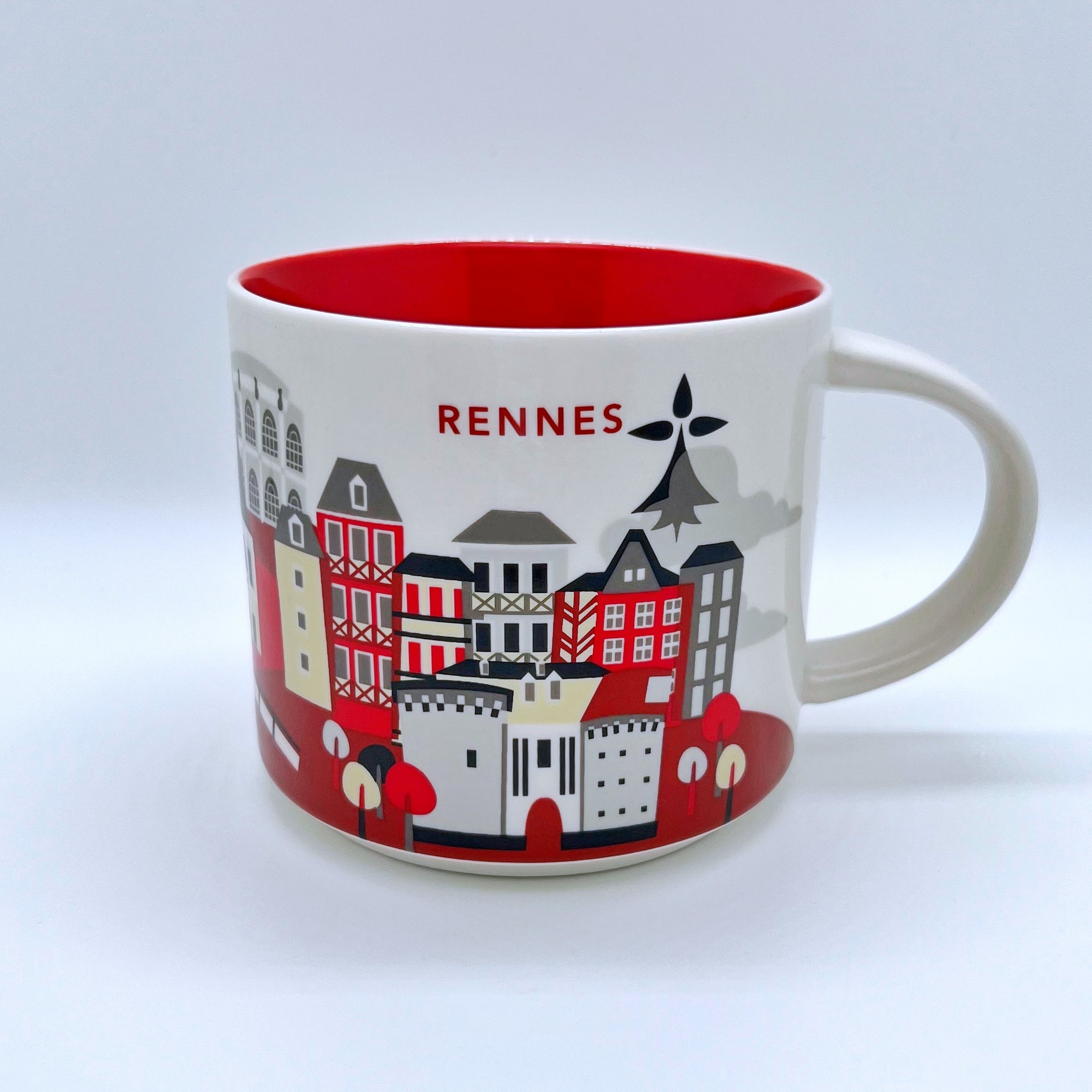 Kaffee Tee und Cappuccino Tasse von Starbucks mit gemalten Bildern aus der Stadt Rennes
