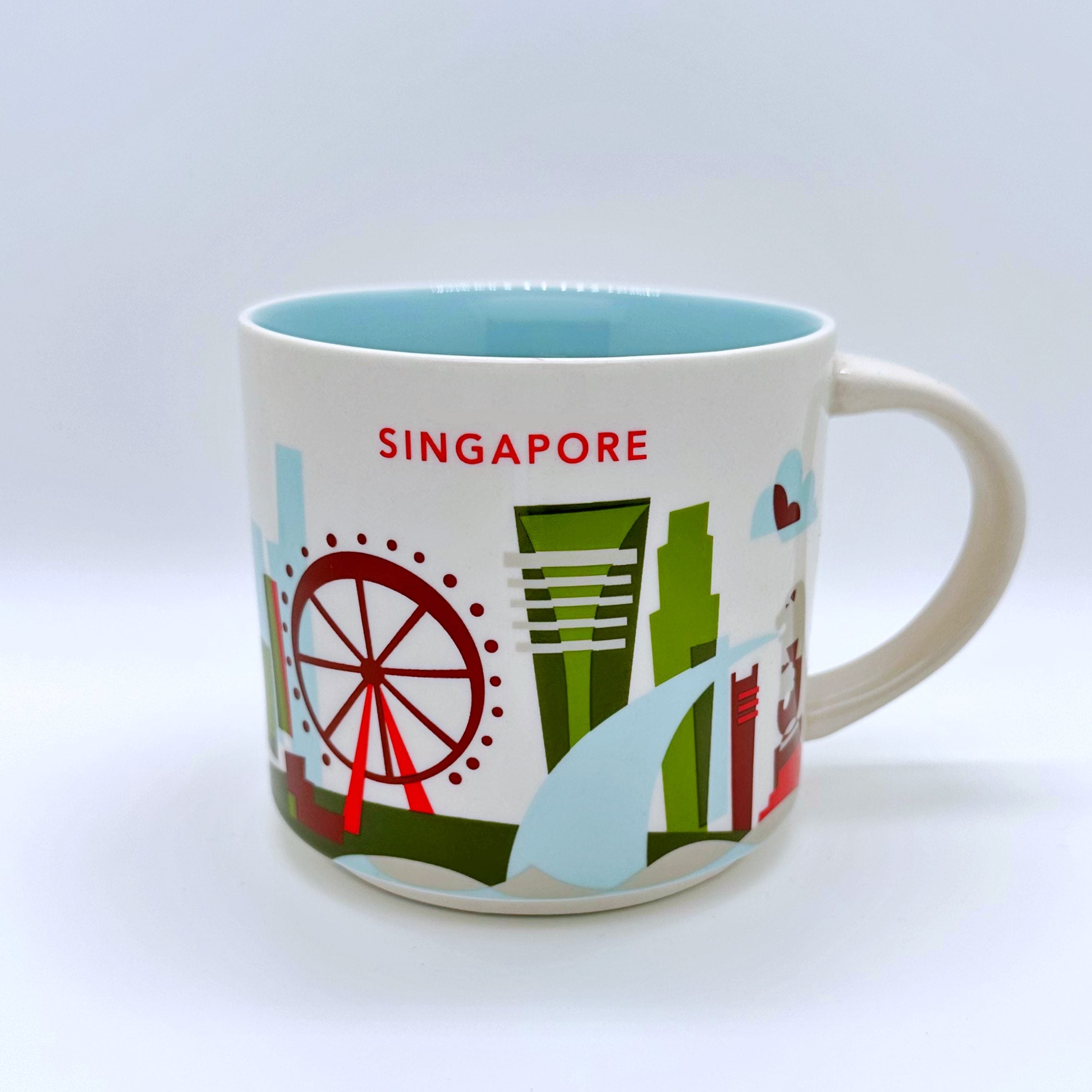 Kaffee Cappuccino oder Tee Tasse von Starbucks mit gemalten Bildern aus der Stadt Singapore