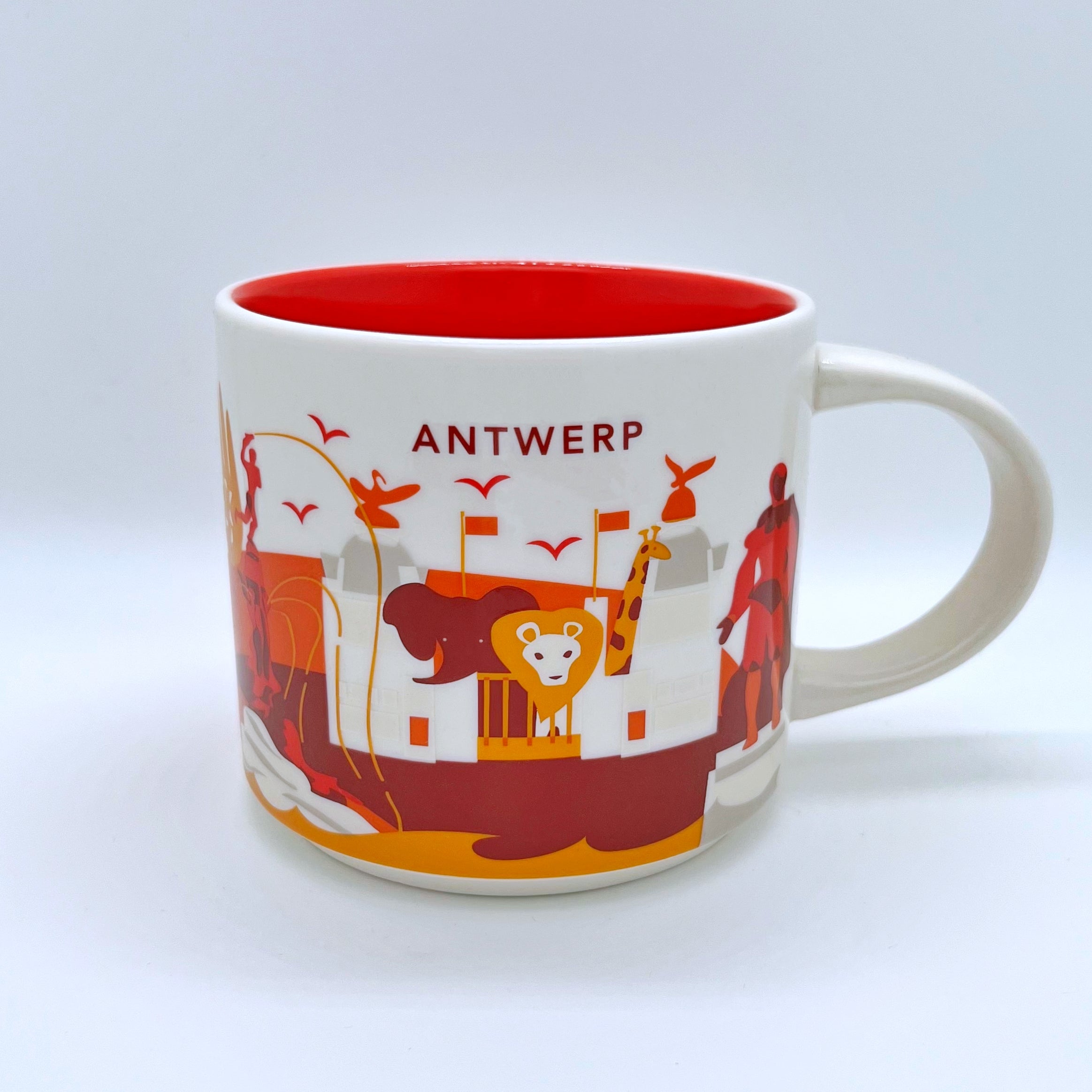 Kaffee Tee und Cappuccino Tasse von Starbucks mit gemalten Bildern aus der Stadt Antwerpen