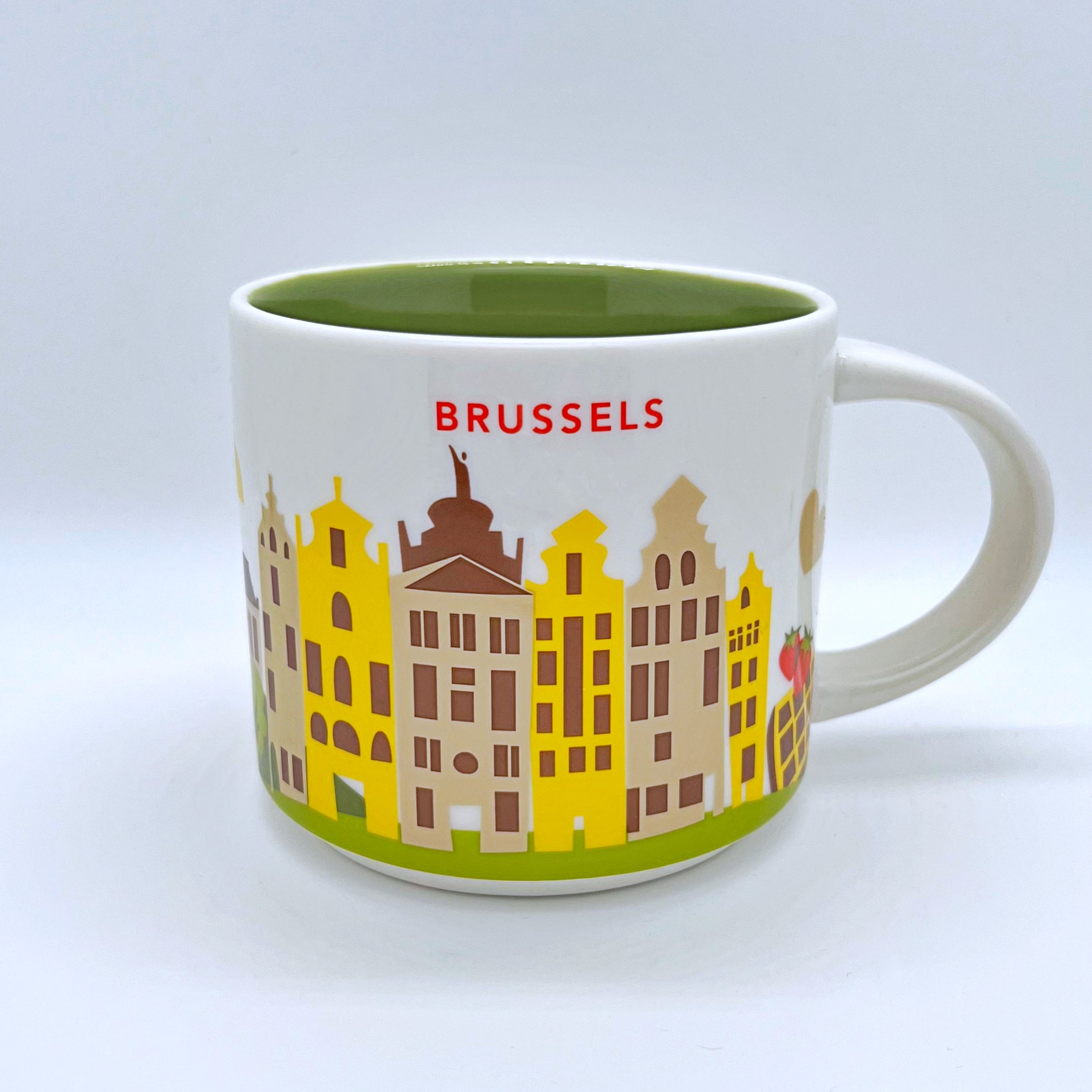Kaffee Tee und Cappuccino Tasse von Starbucks mit gemalten Bildern aus der Stadt Brüssel