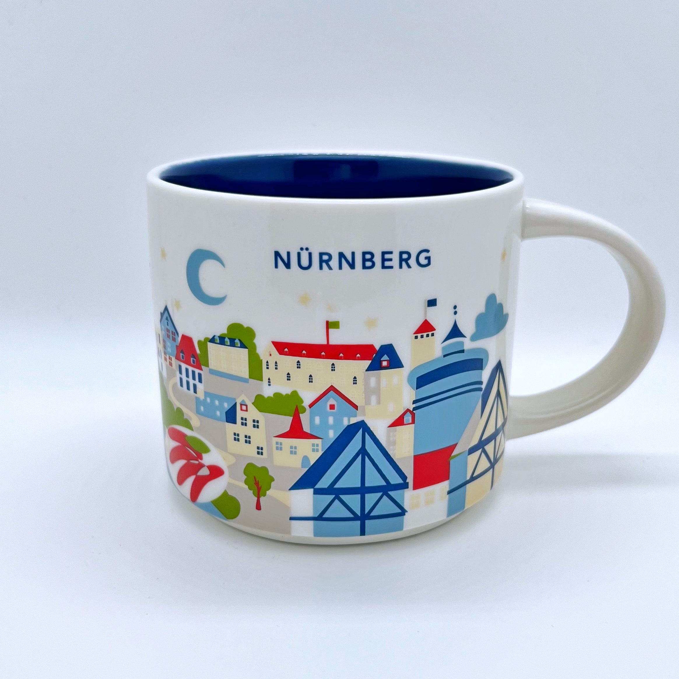 Kaffee Cappuccino oder Tee Tasse von Starbucks mit gemalten Bildern aus der Stadt Nürnberg