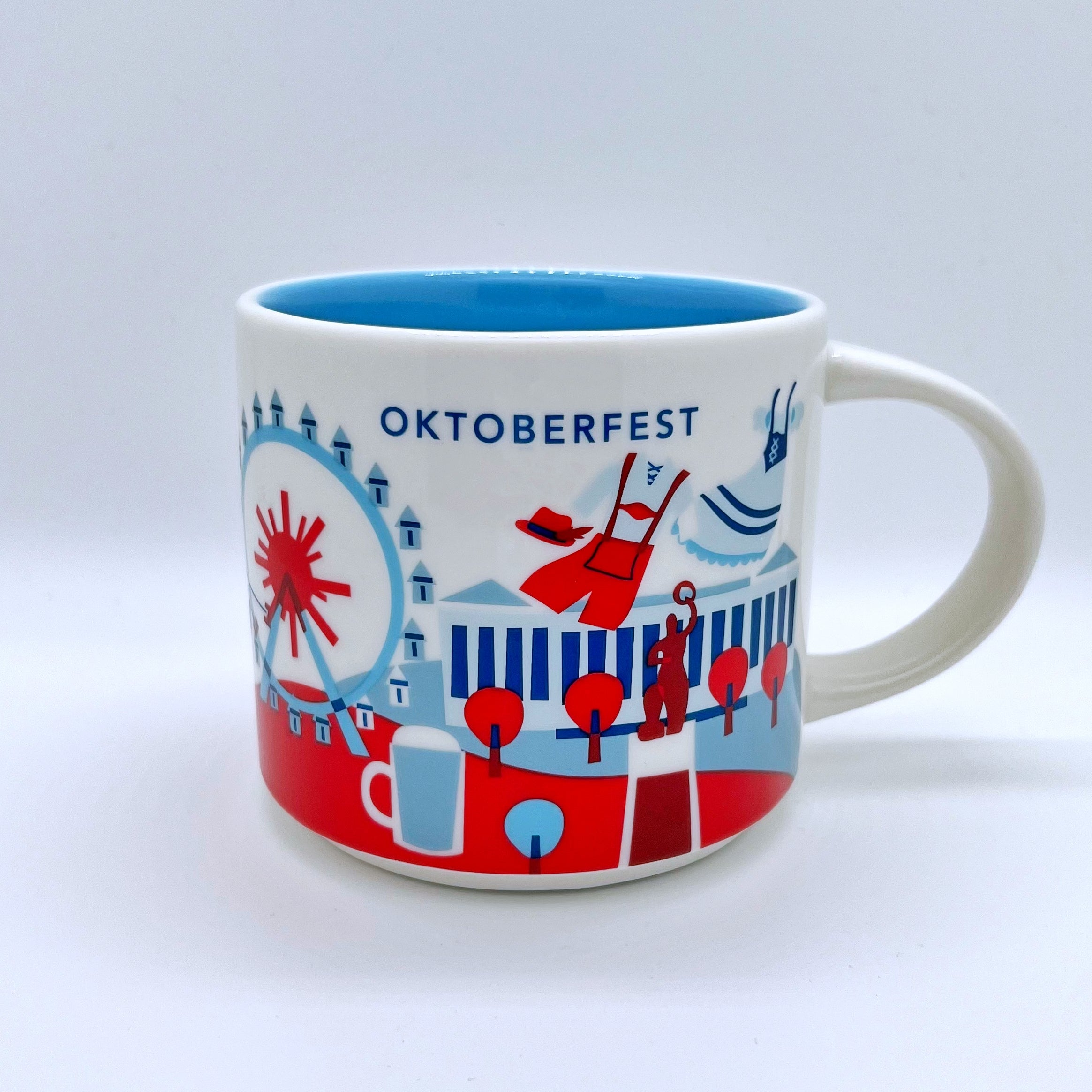 Kaffee Tee und Cappuccino Tasse von Starbucks mit gemalten Bildern aus der Stadt München Oktoberfest 2018