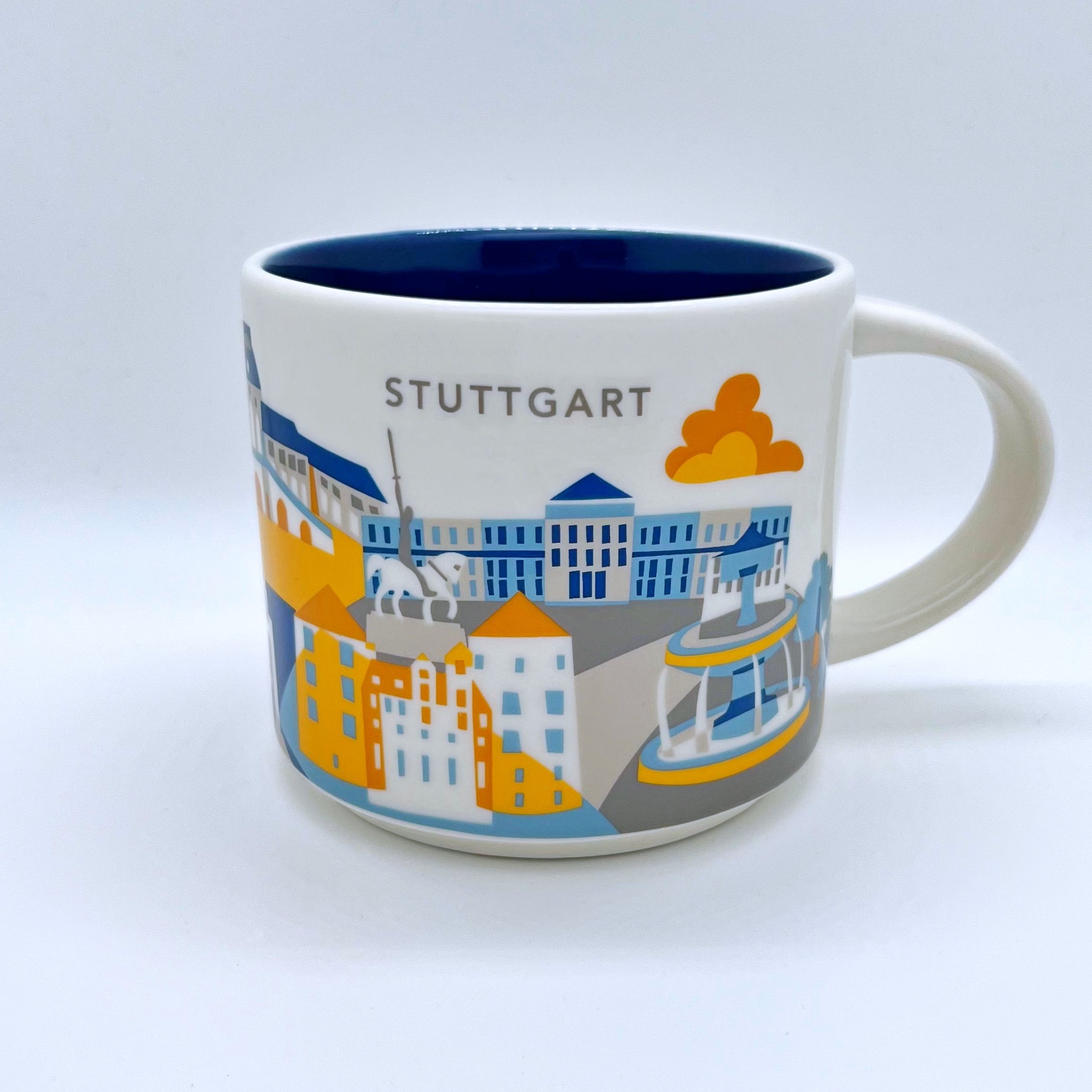 Kaffee Tee und Cappuccino Tasse von Starbucks mit gemalten Bildern aus der Stadt Stuttgart