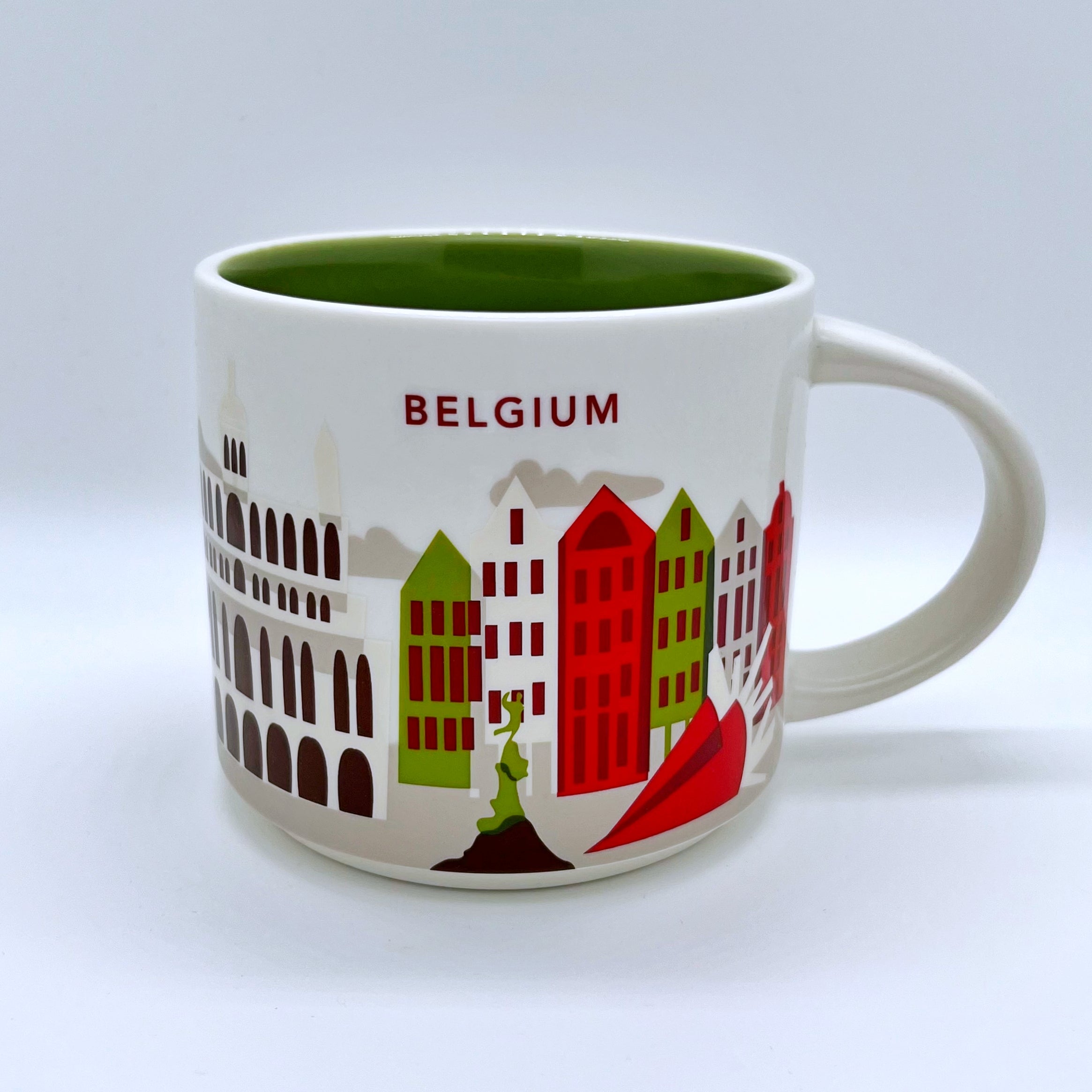 Kaffee Tee und Cappuccino Tasse von Starbucks mit gemalten Bildern aus dem Land Belgien