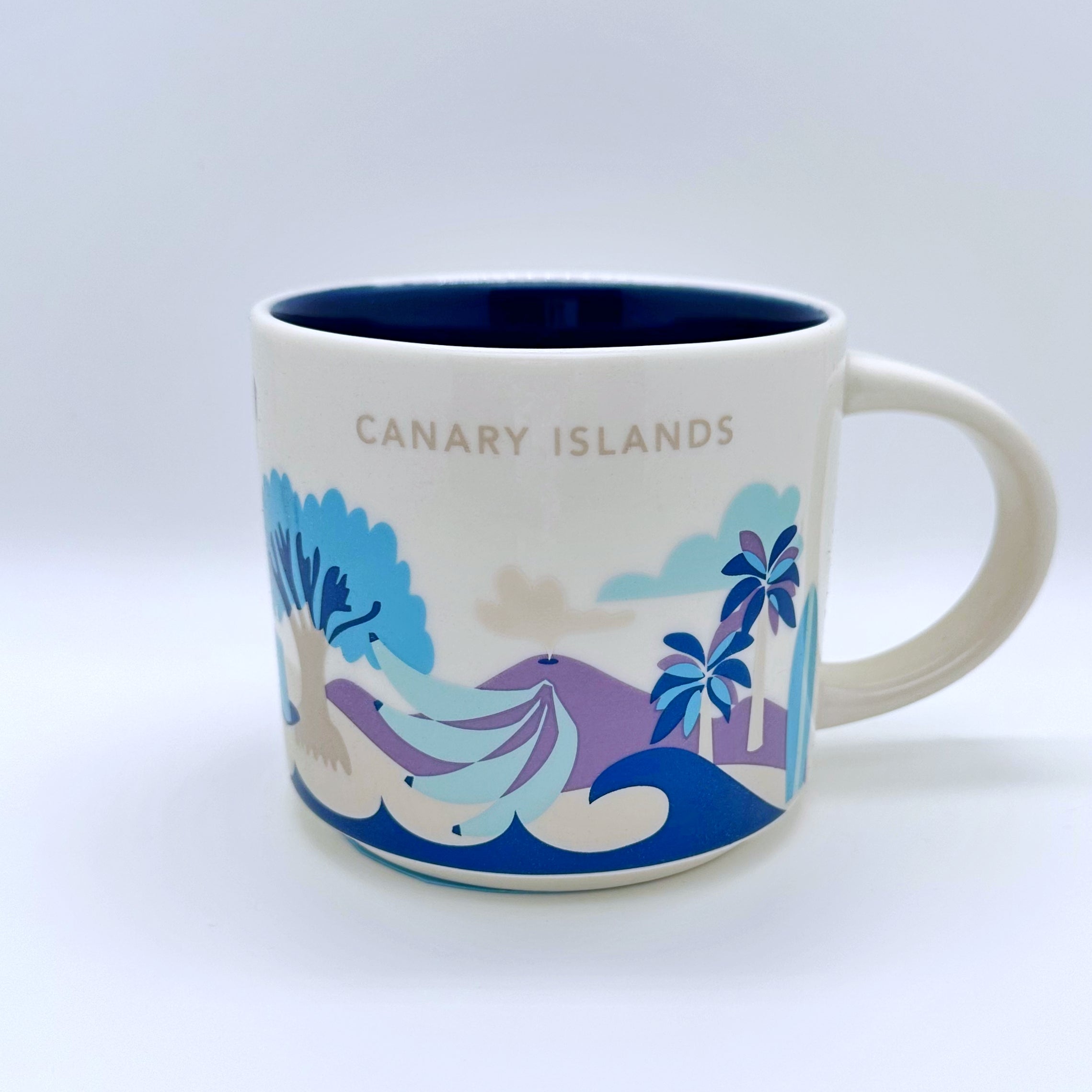 Kaffee Tee und Cappuccino Tasse von Starbucks mit gemalten Bildern von den Kanarische Inseln