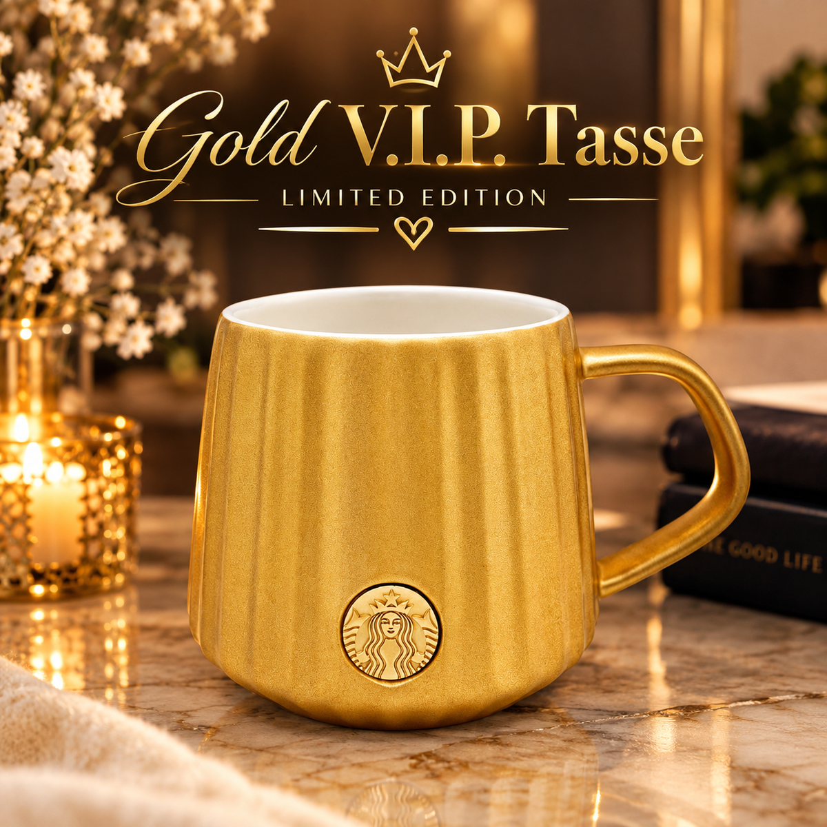 Exklusive Gold Tasse, limitierte Auflage, Siren Logo