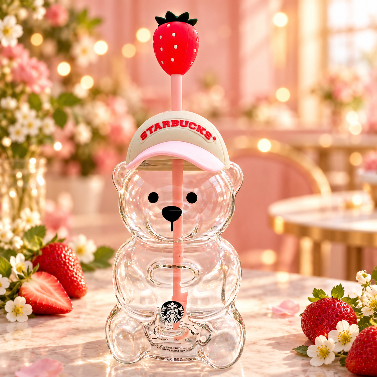 Bearista Glass Cold Cup Pink Strawberry Topper Summer´26 Reward limitierte Auflage