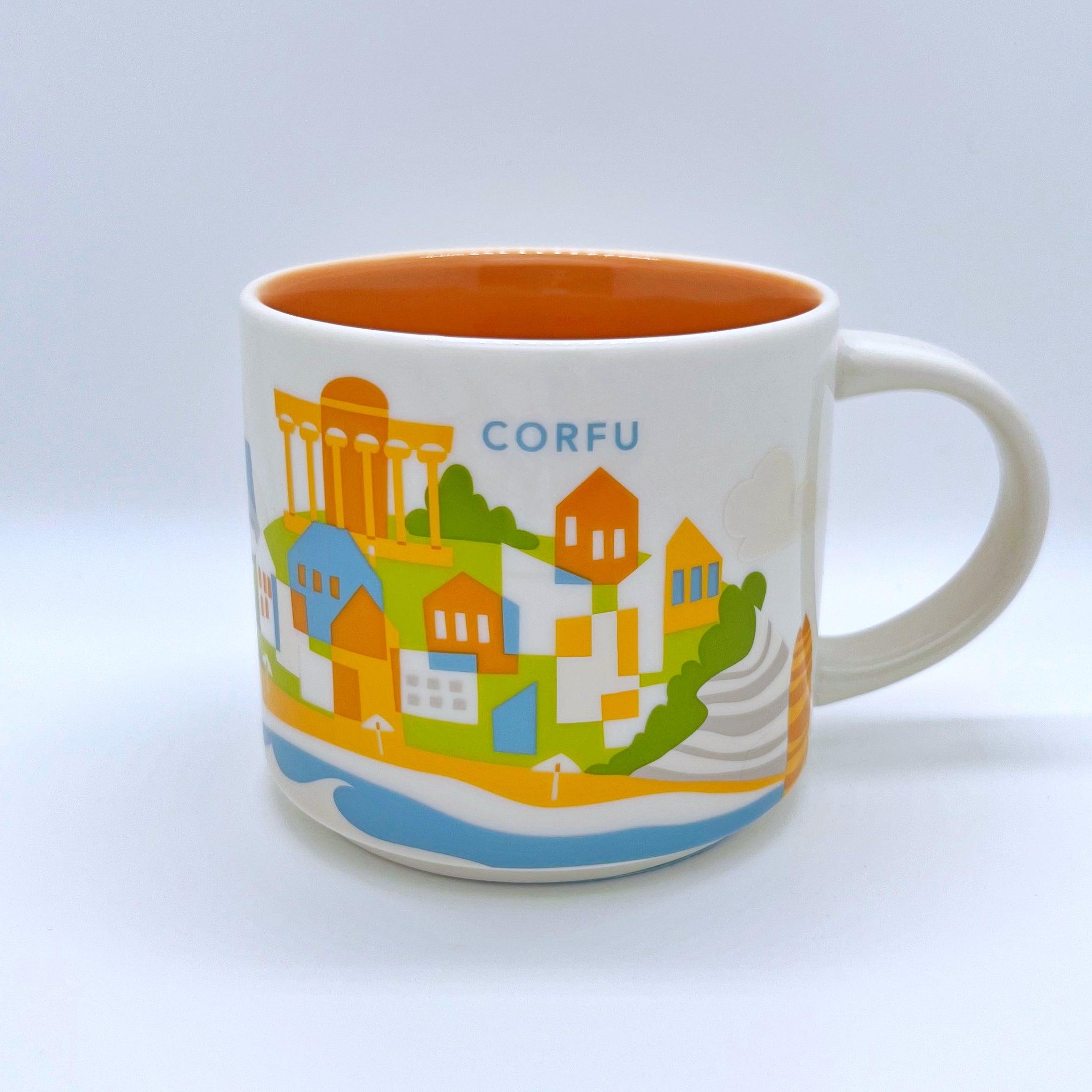 Kaffee Tee und Cappuccino Tasse von Starbucks mit gemalten Bildern aus der Stadt Korfu