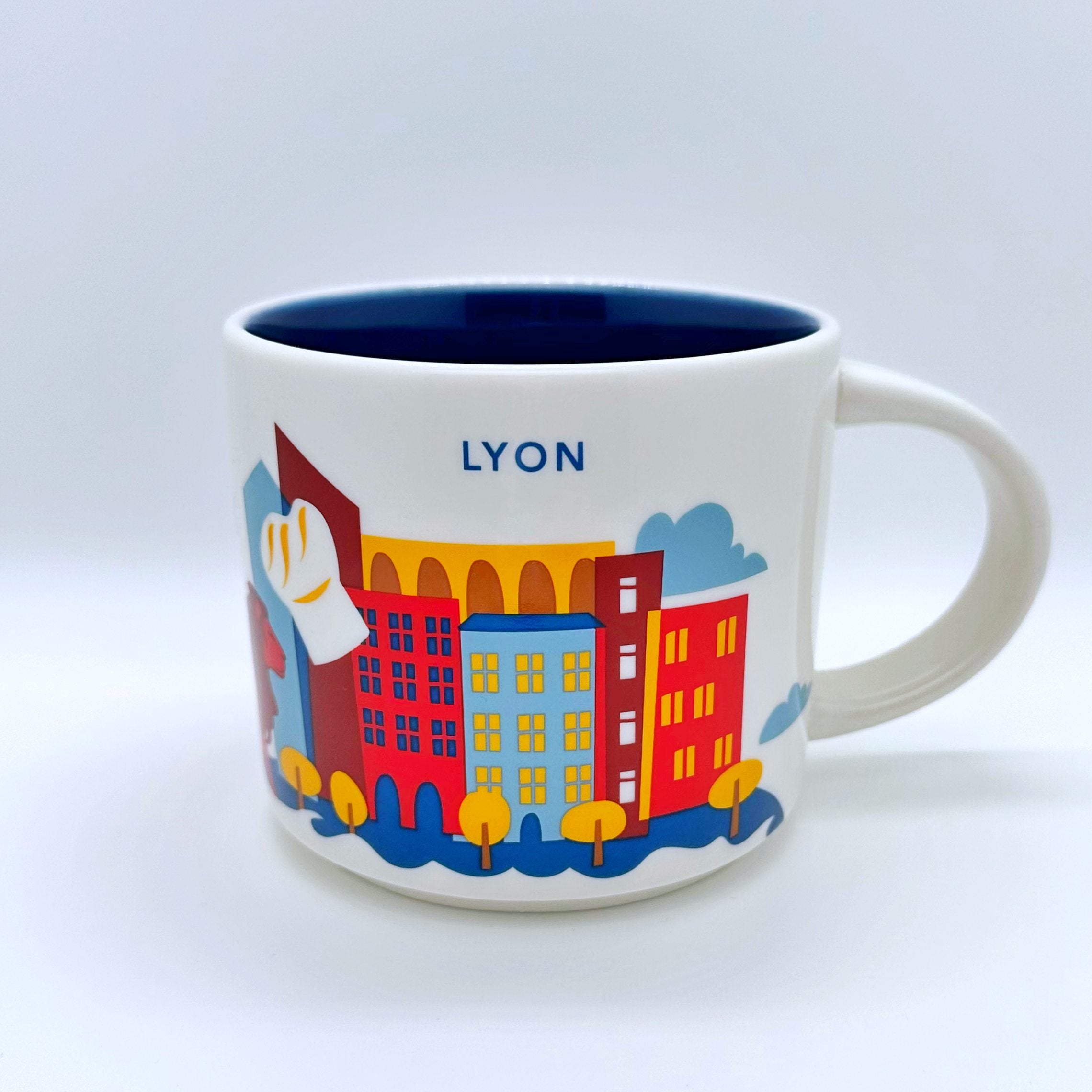Kaffee Tee und Cappuccino Tasse von Starbucks mit gemalten Bildern aus der Stadt Lyon