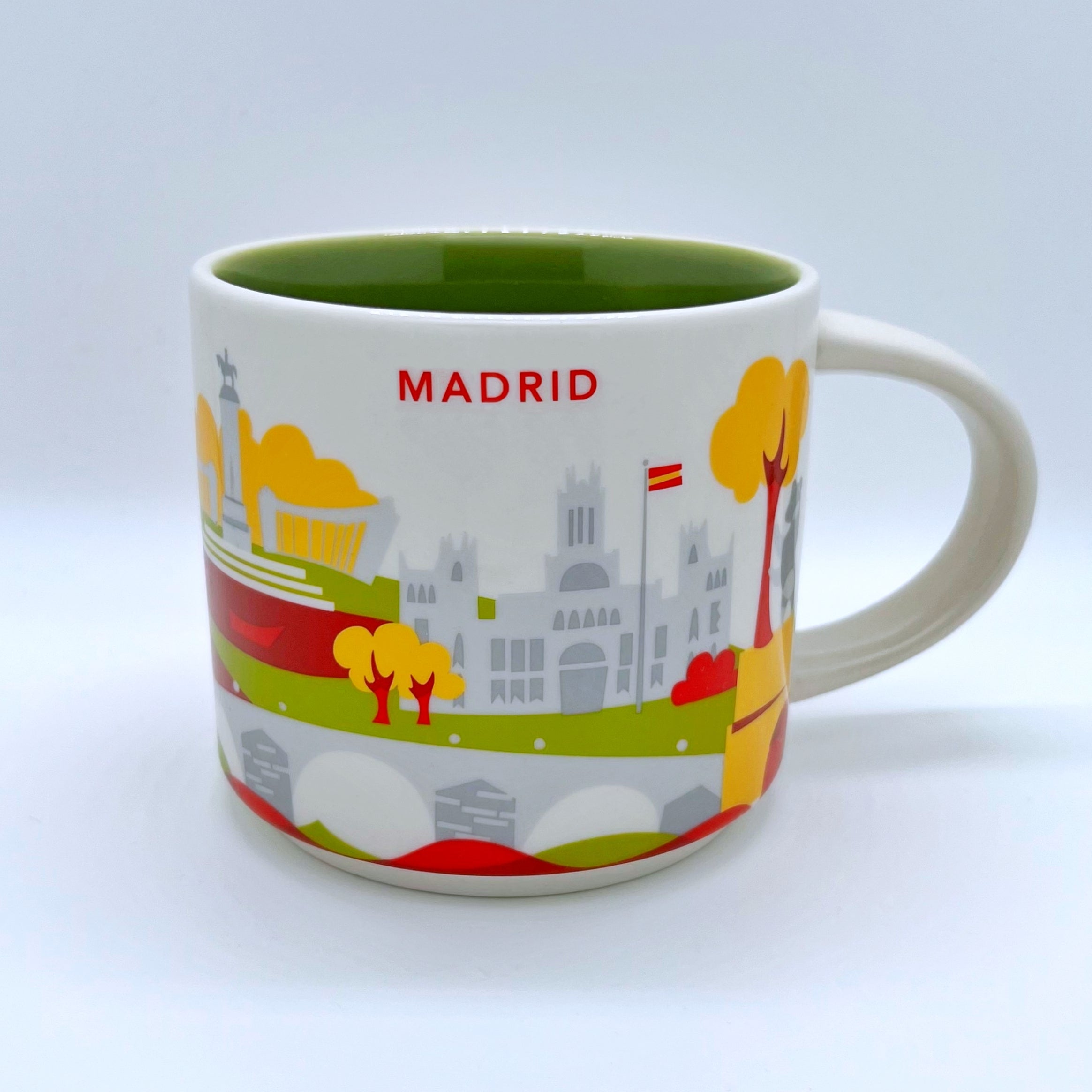 Kaffee Tee und Cappuccino Tasse von Starbucks mit gemalten Bildern aus der Stadt Madrid