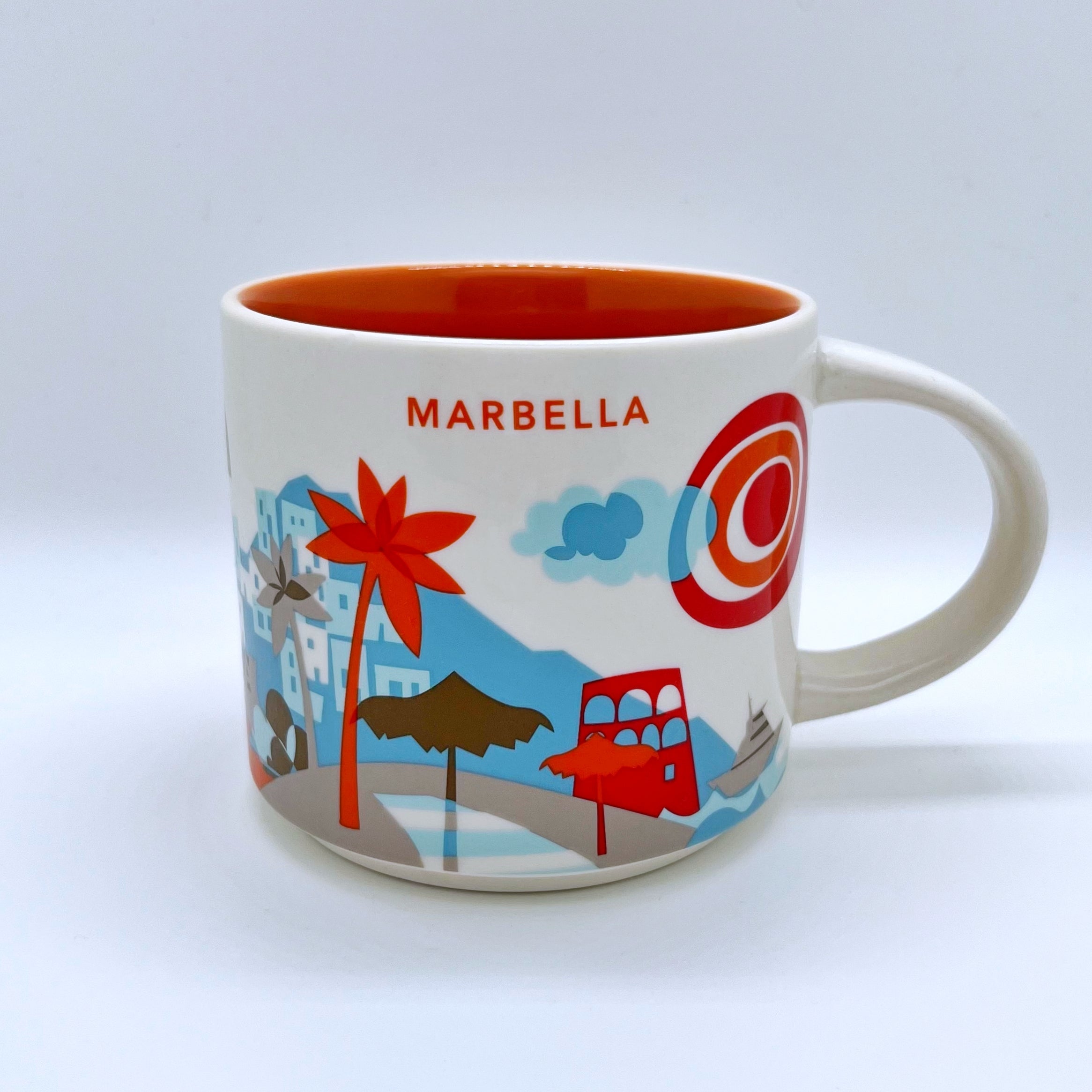 Kaffee Tee und Cappuccino Tasse von Starbucks mit gemalten Bildern aus der Stadt Marbella