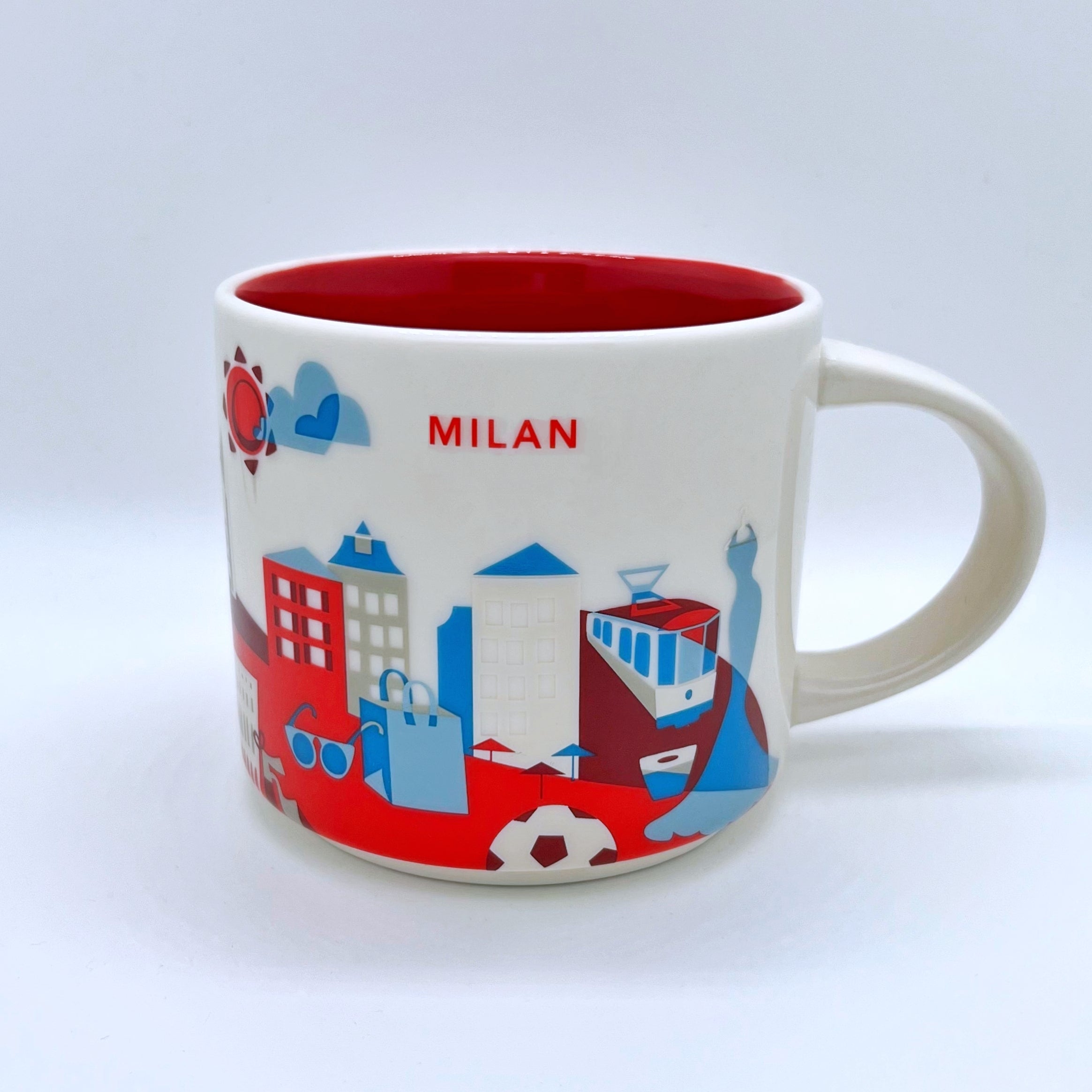 Kaffee Tee und Cappuccino Tasse von Starbucks mit gemalten Bildern aus der Stadt Mailand