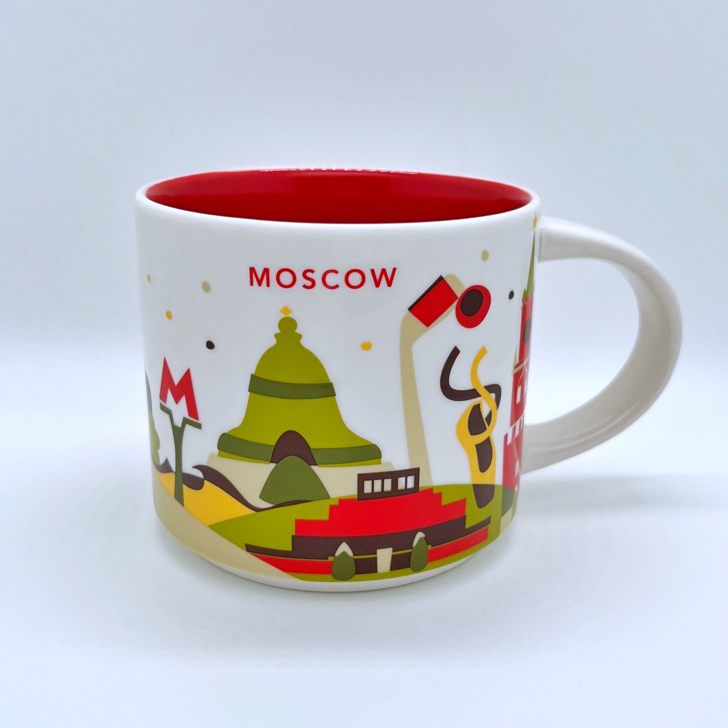 Kaffee Tee und Cappuccino Tasse von Starbucks mit gemalten Bildern aus der Stadt Moskau
