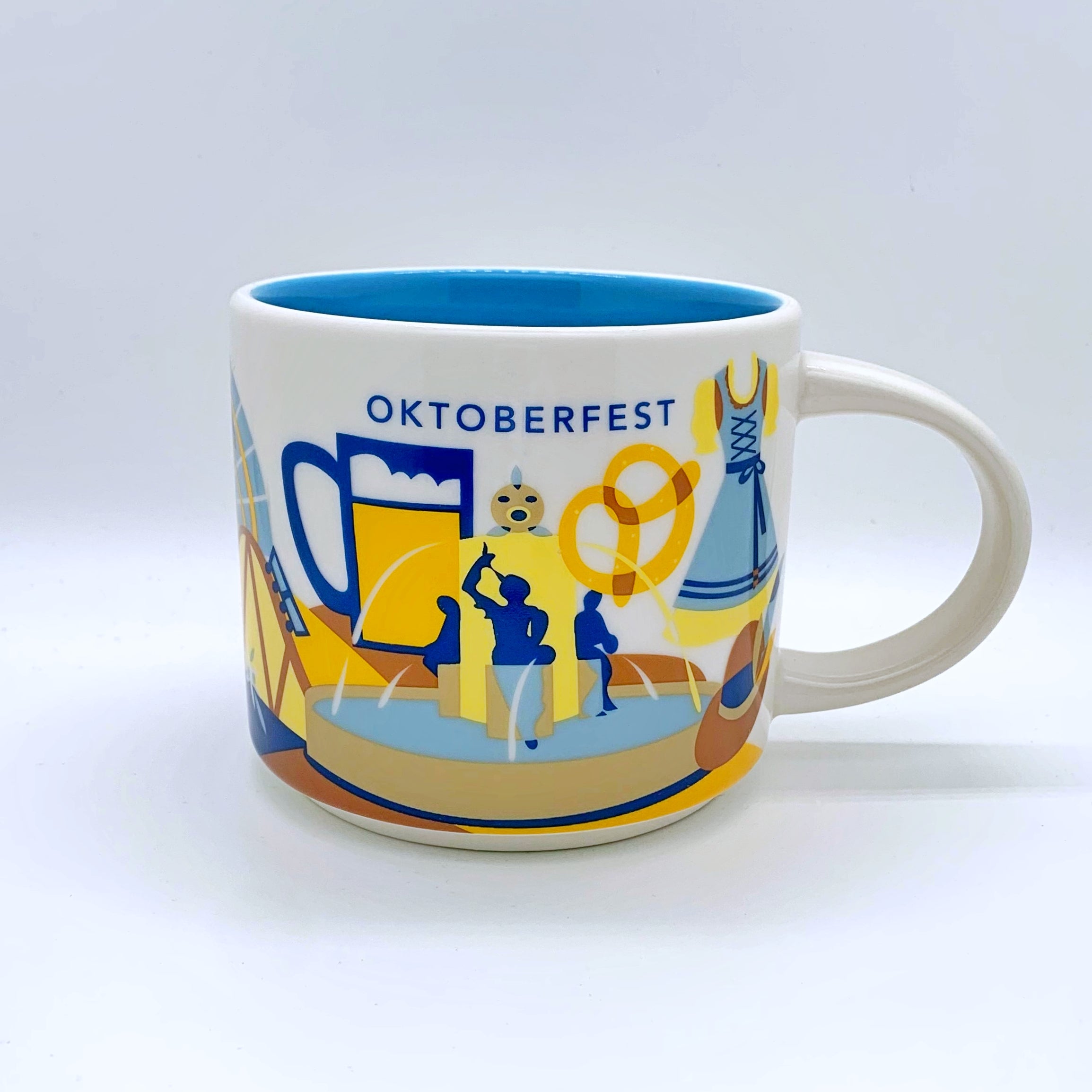 Kaffee Tee und Cappuccino Tasse von Starbucks mit gemalten Bildern aus der Stadt München Oktoberfest 2023