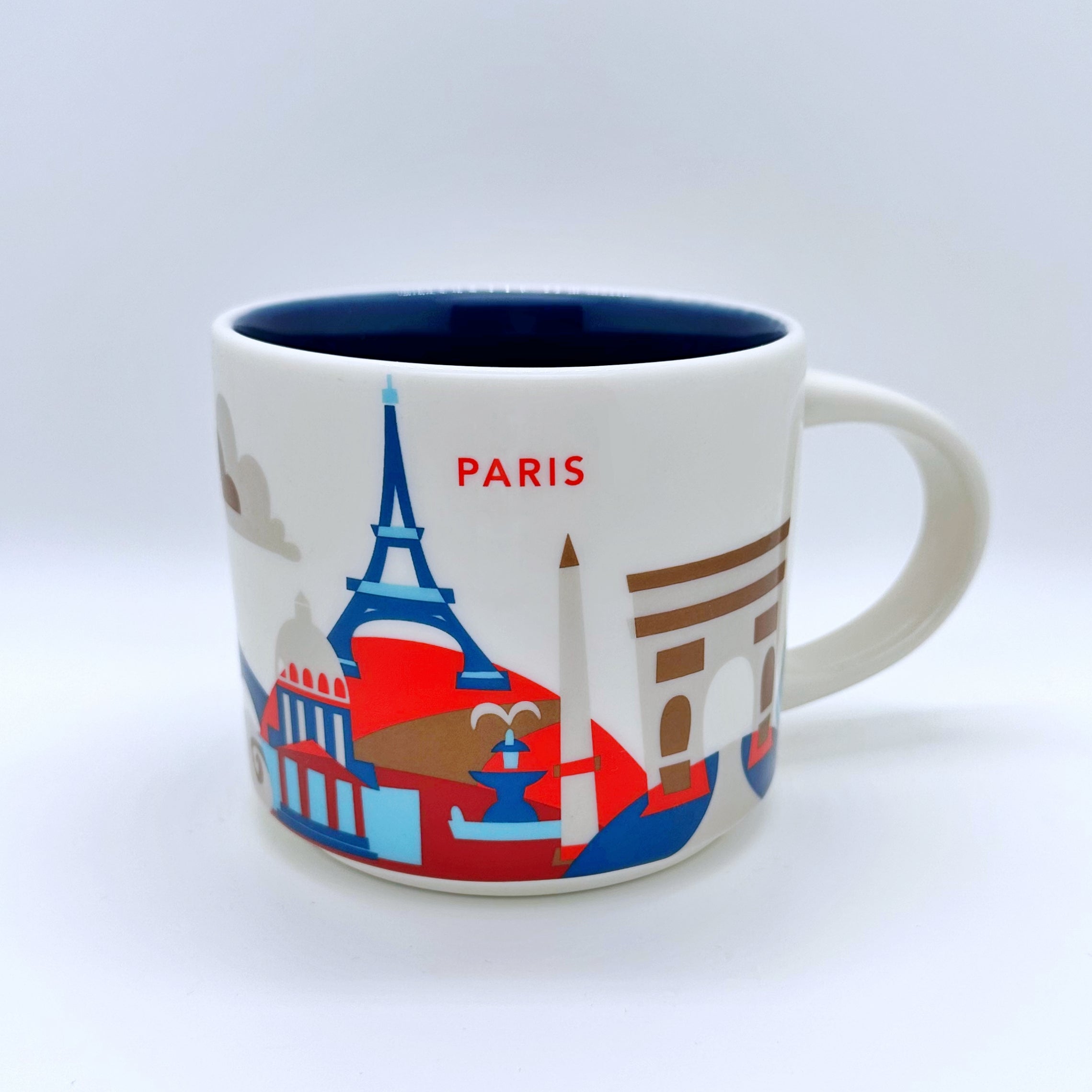 Kaffee Cappuccino oder Tee Tasse von Starbucks mit gemalten Bildern aus der Stadt Paris