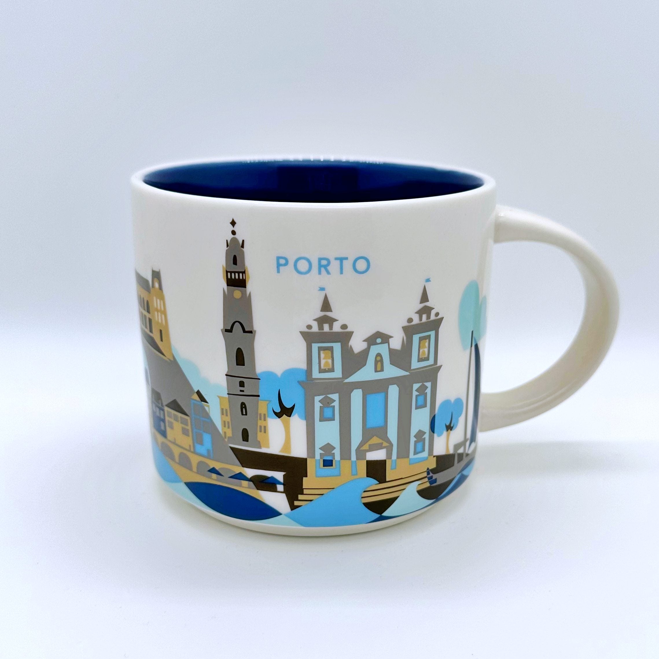 Kaffee Tee und Cappuccino Tasse von Starbucks mit gemalten Bildern aus der Stadt Porto