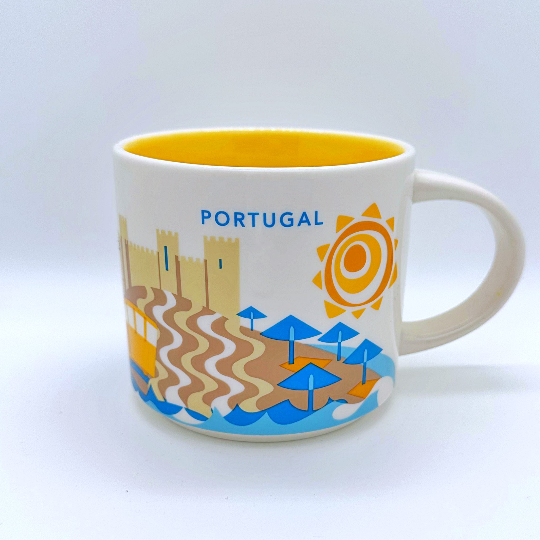 Kaffee Cappuccino oder Tee Tasse von Starbucks mit gemalten Bildern aus dem Land Portugal