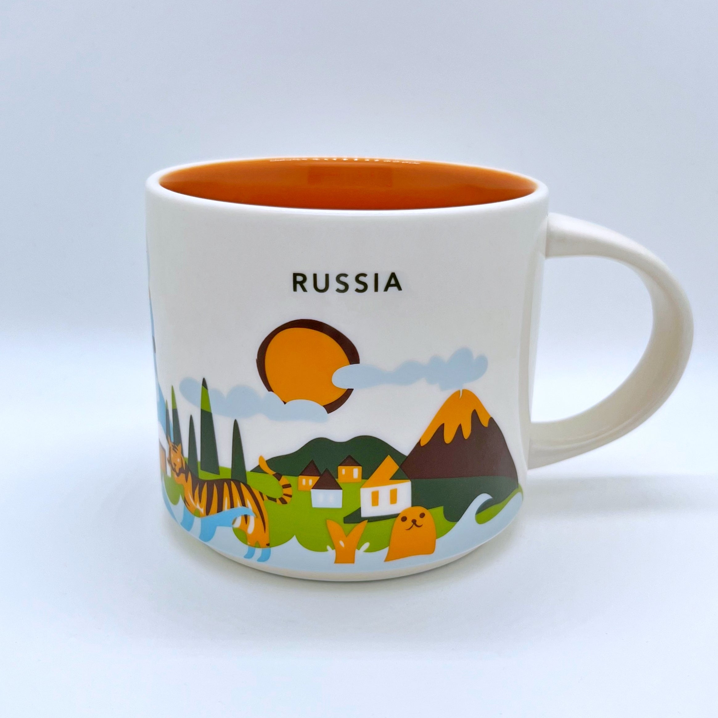 Kaffee Tee und Cappuccino Tasse von Starbucks mit gemalten Bildern aus dem Land Russland