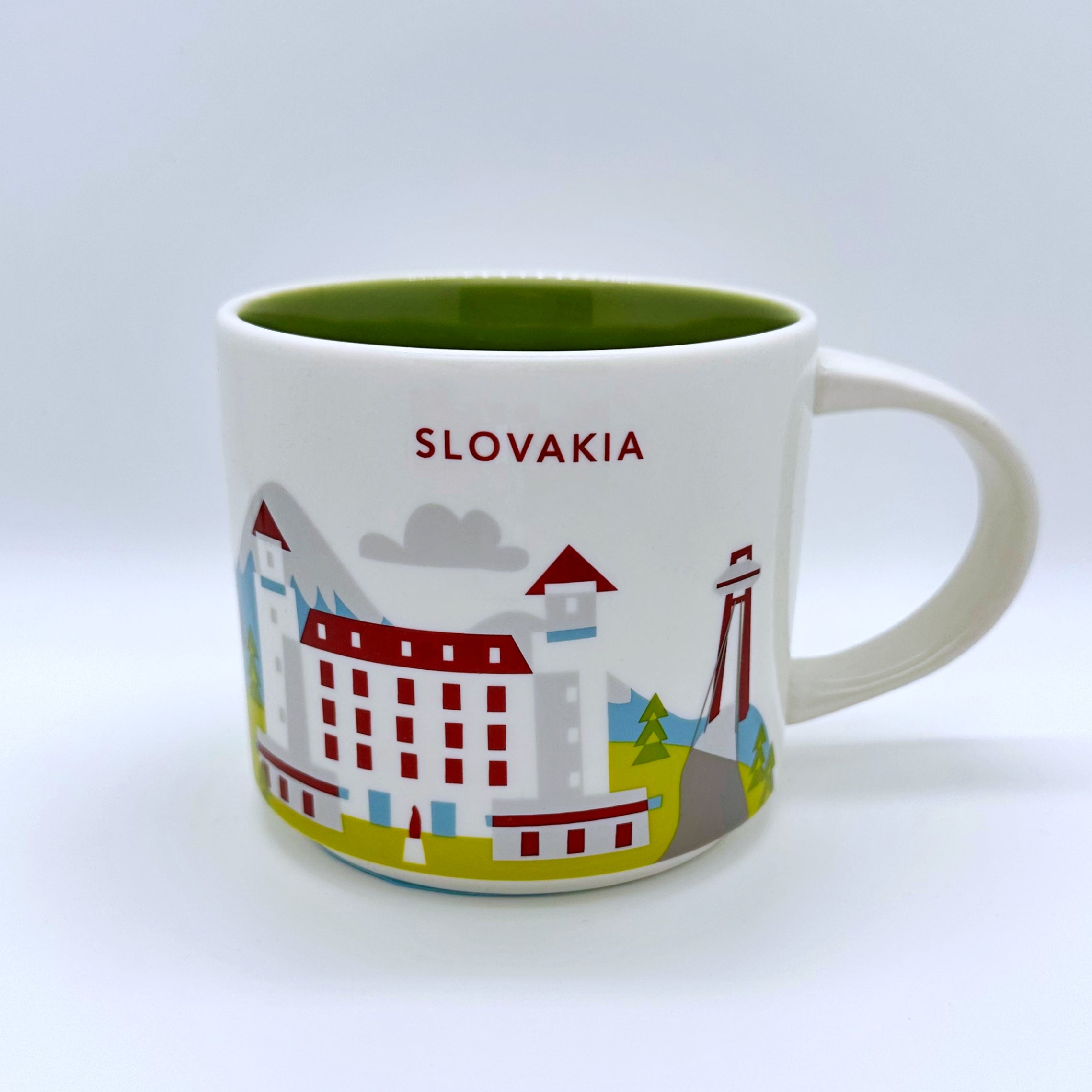 Kaffee Tee und Cappuccino Tasse von Starbucks mit gemalten Bildern aus dem Land Slovakei