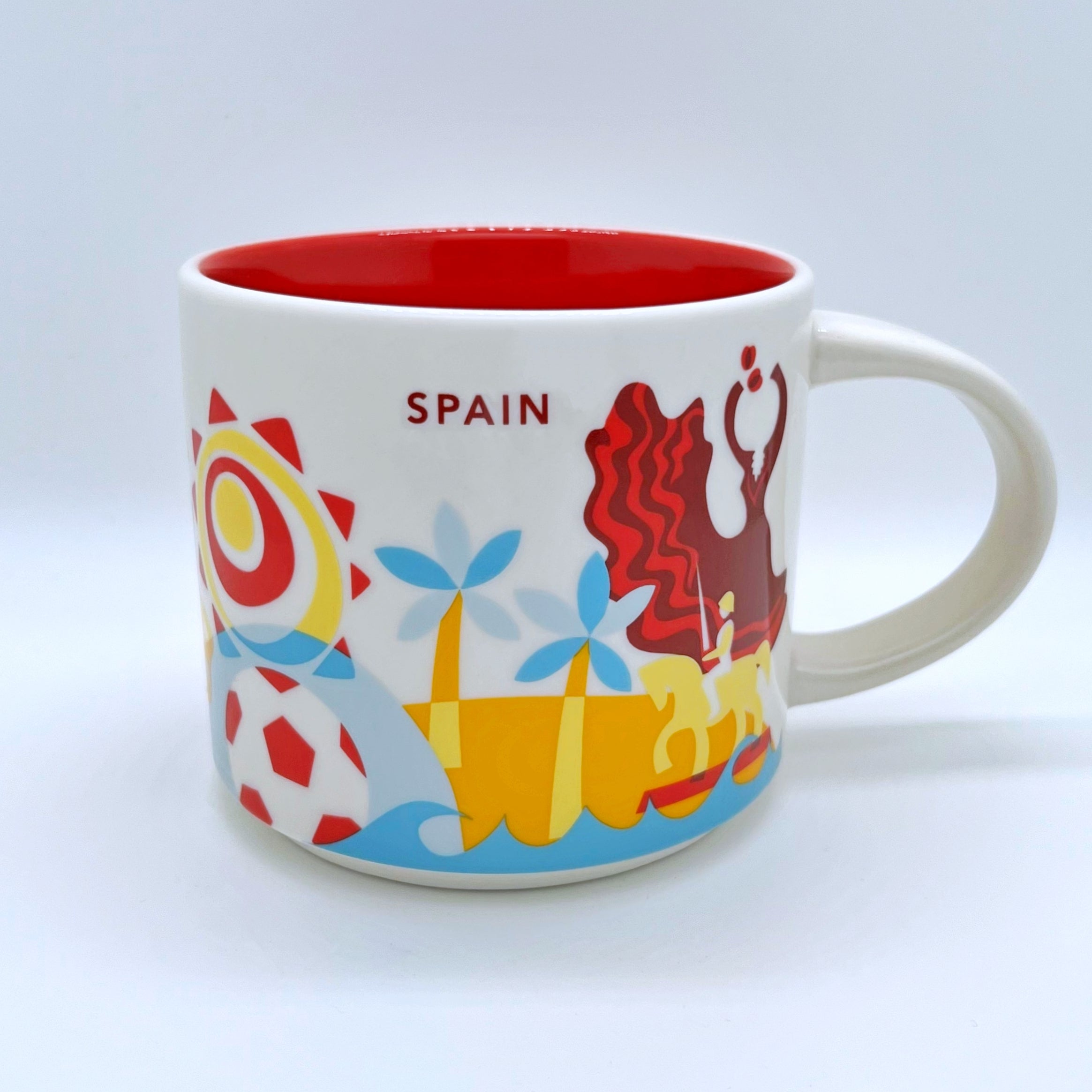 Kaffee Cappuccino oder Tee Tasse von Starbucks mit gemalten Bildern aus dem Land Spanien