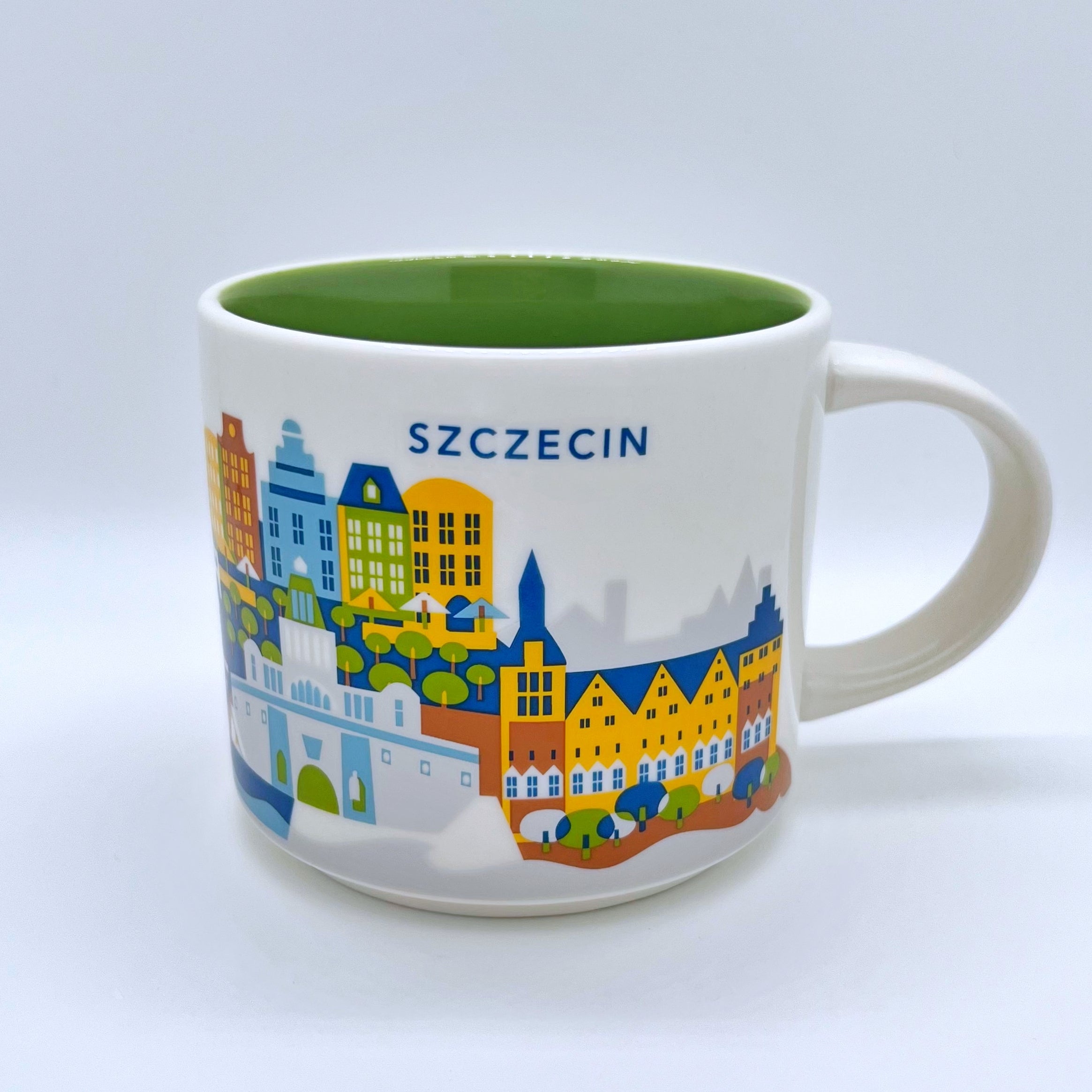 Kaffee Tee und Cappuccino Tasse von Starbucks mit gemalten Bildern aus der Stadt Stettin