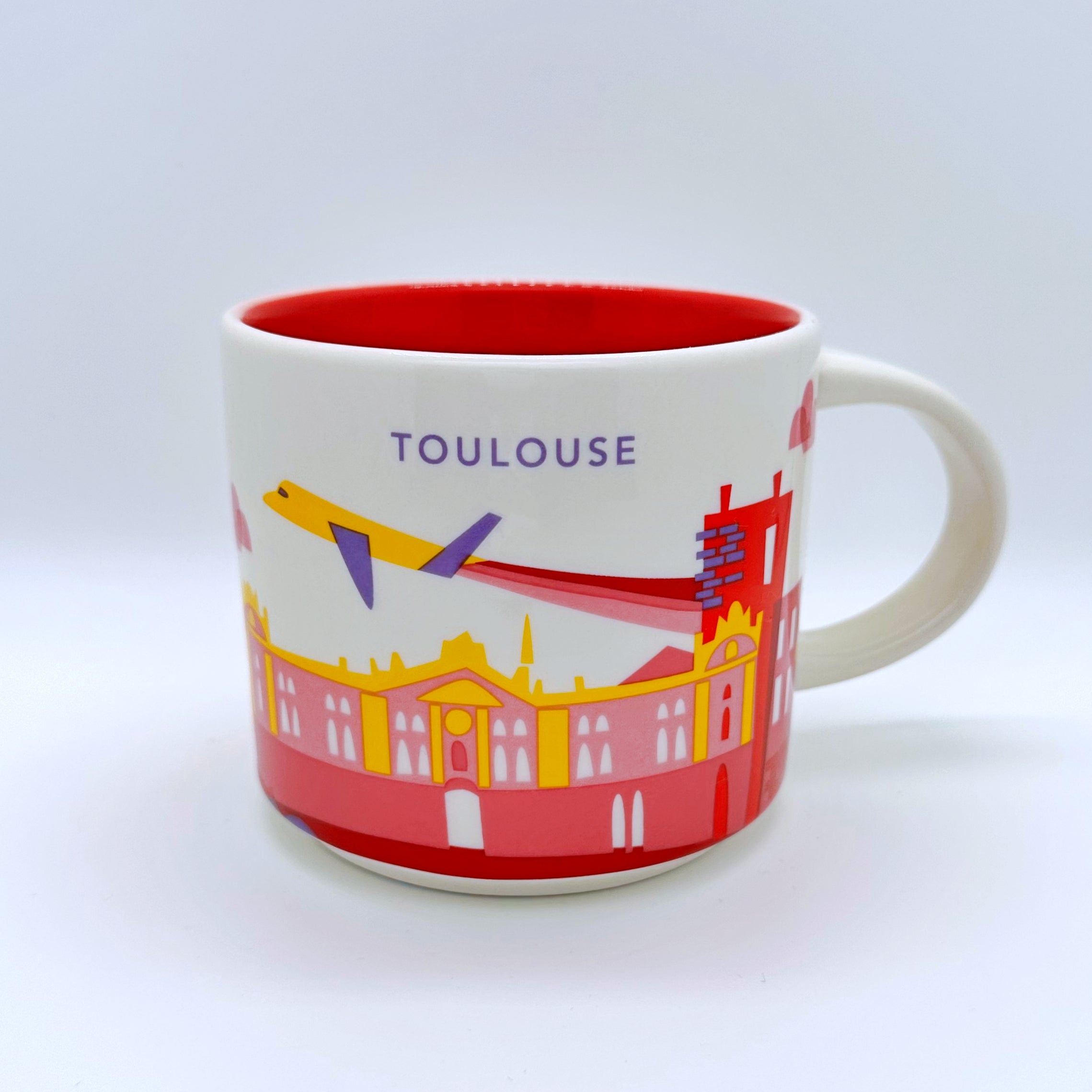 Kaffee Tee und Cappuccino Tasse von Starbucks mit gemalten Bildern aus der Stadt Toulouse