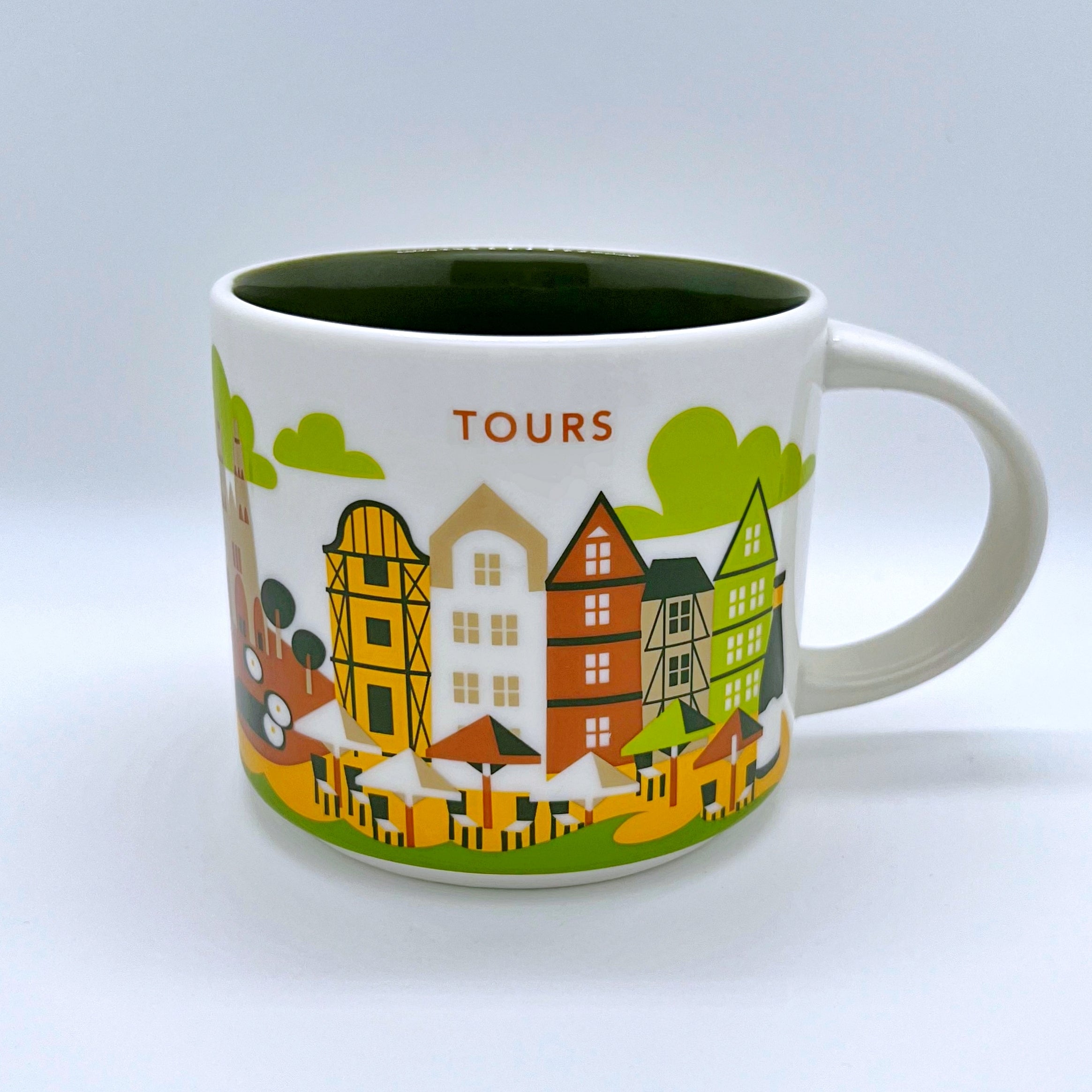 Kaffee Tee und Cappuccino Tasse von Starbucks mit gemalten Bildern aus der Stadt Tours
