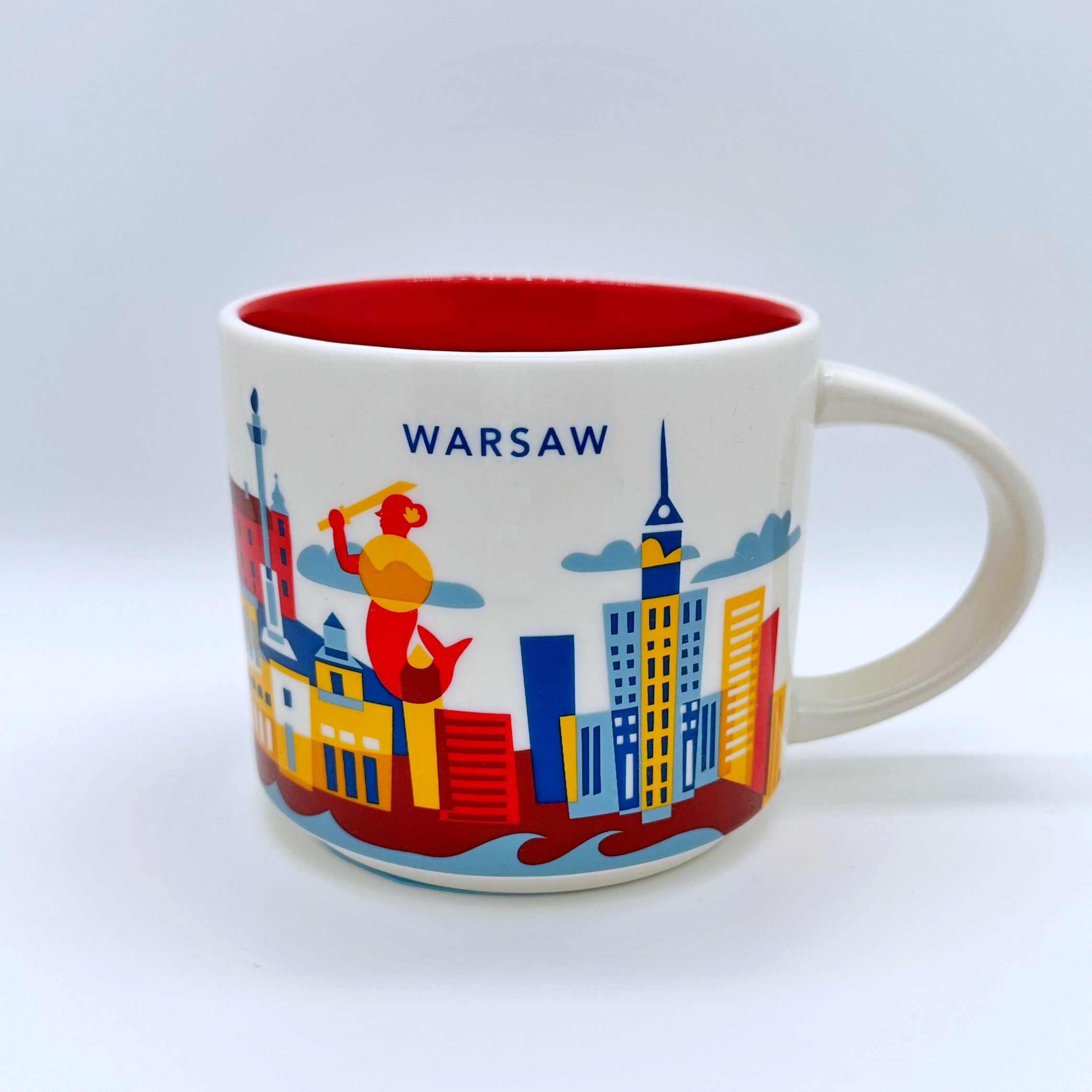 Kaffee Tee und Cappuccino Tasse von Starbucks mit gemalten Bildern aus der Stadt Warschau