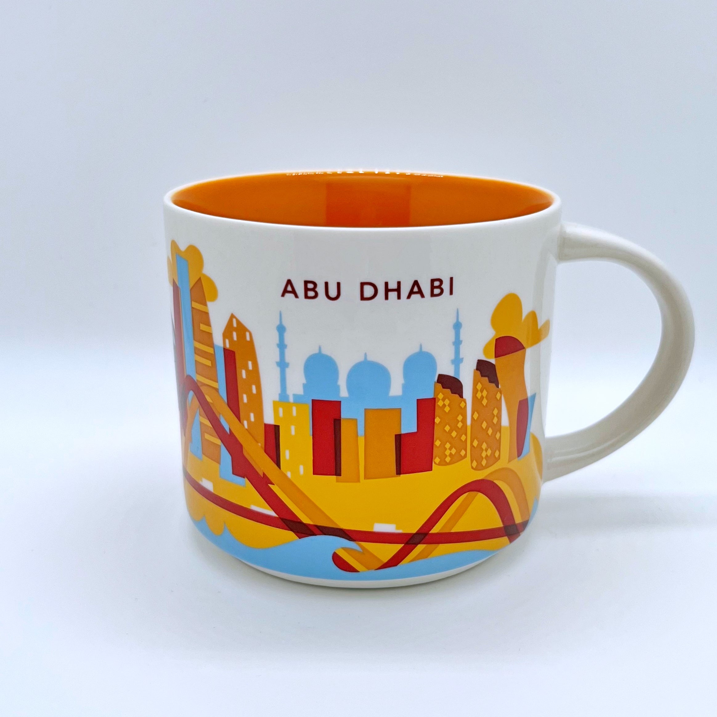 Kaffee Tee und Cappuccino Tasse von Starbucks mit gemalten Bildern aus der Stadt Abu Dhabi