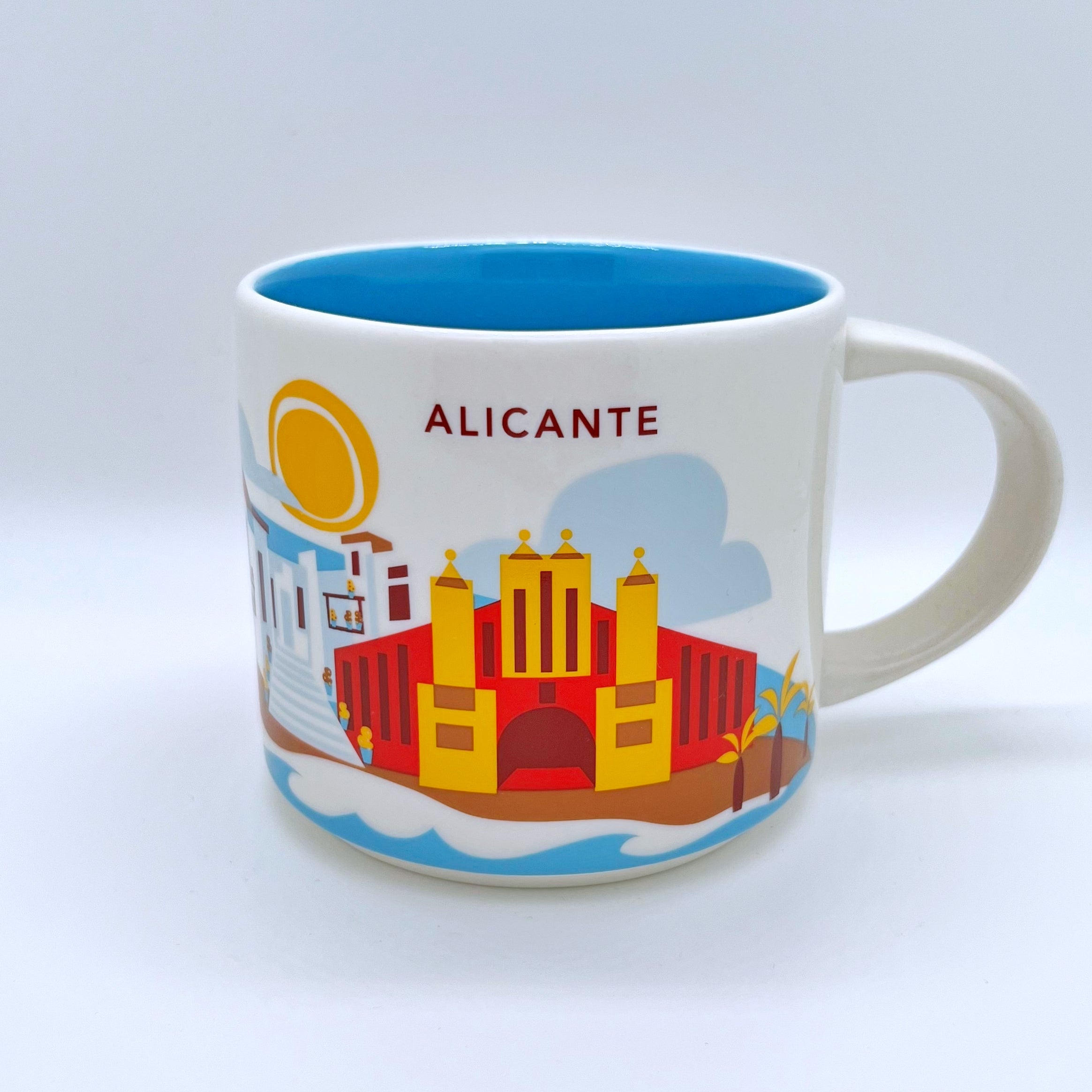 Kaffee Tee und Cappuccino Tasse von Starbucks mit gemalten Bildern aus der Stadt Alicante