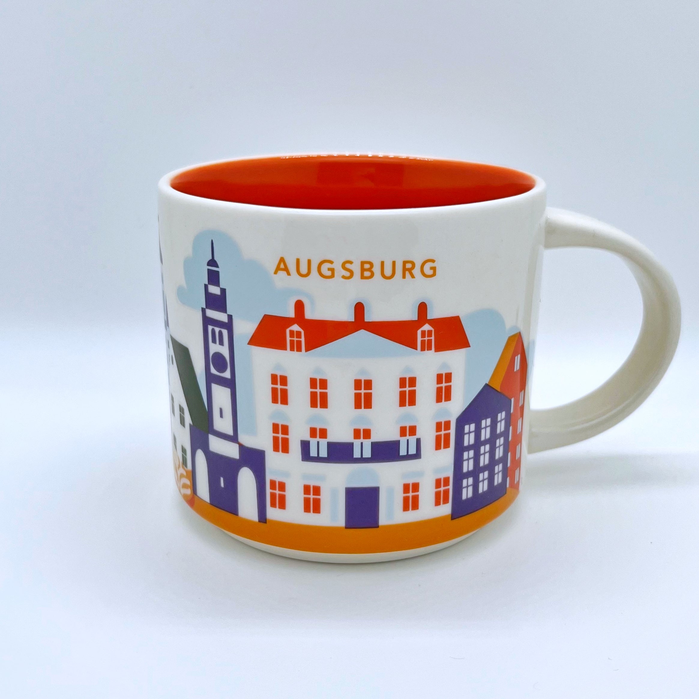 Kaffee Tee und Cappuccino Tasse von Starbucks mit gemalten Bildern aus der Stadt Augsburg