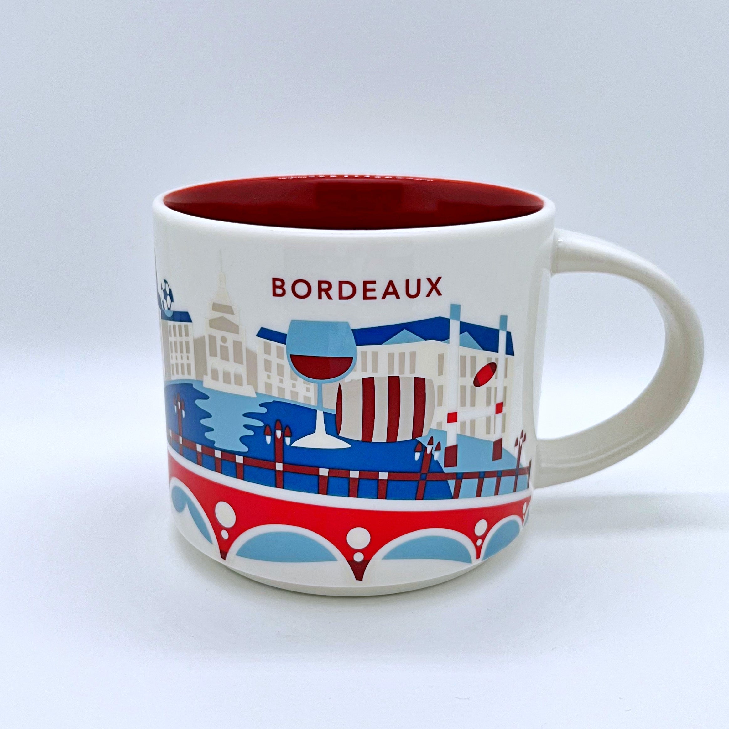 Kaffee Tee und Cappuccino Tasse von Starbucks mit gemalten Bildern aus der Stadt Bordeaux