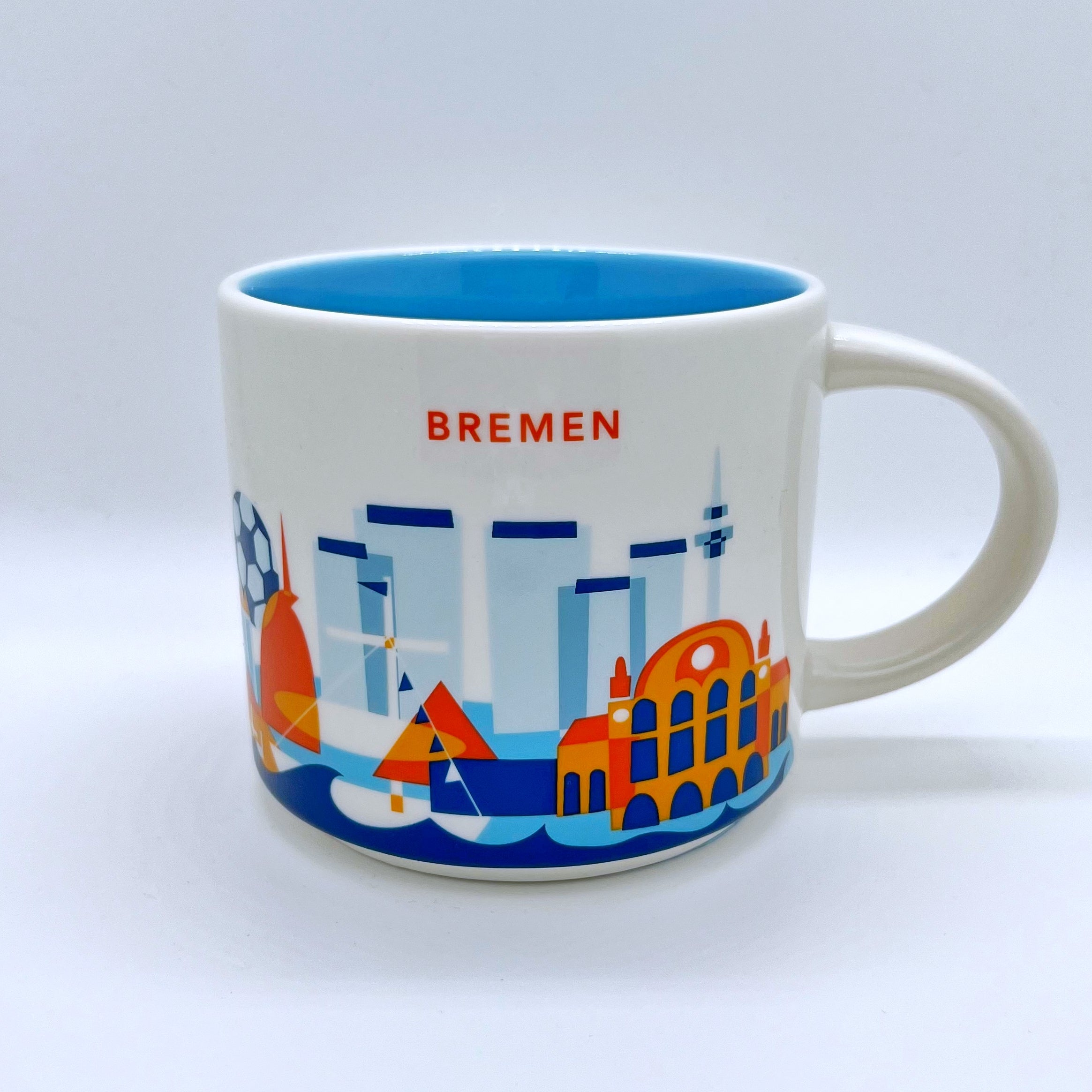 Kaffee Tee und Cappuccino Tasse von Starbucks mit gemalten Bildern aus der Stadt Bremen