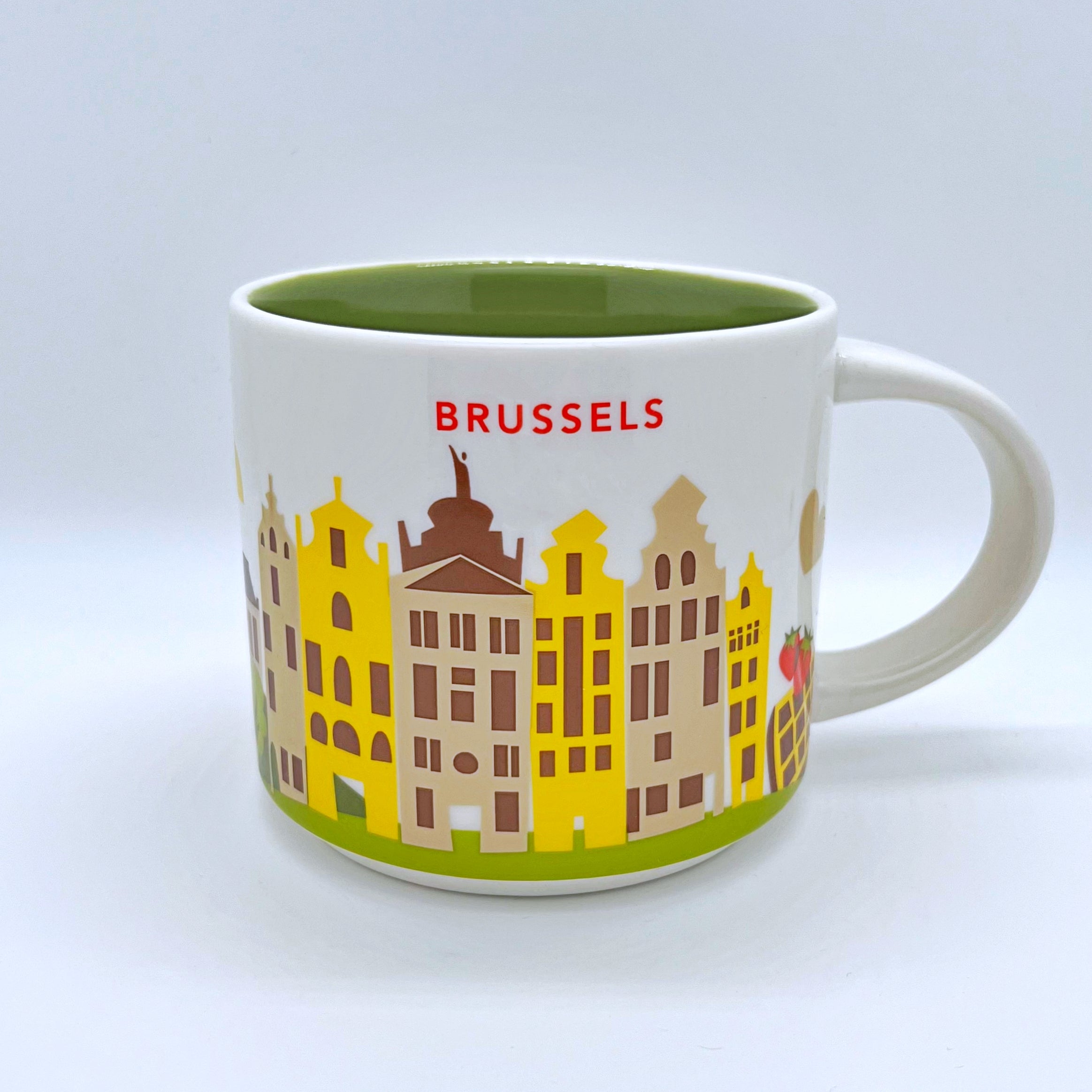 Kaffee Tee und Cappuccino Tasse von Starbucks mit gemalten Bildern aus der Stadt Brüssel