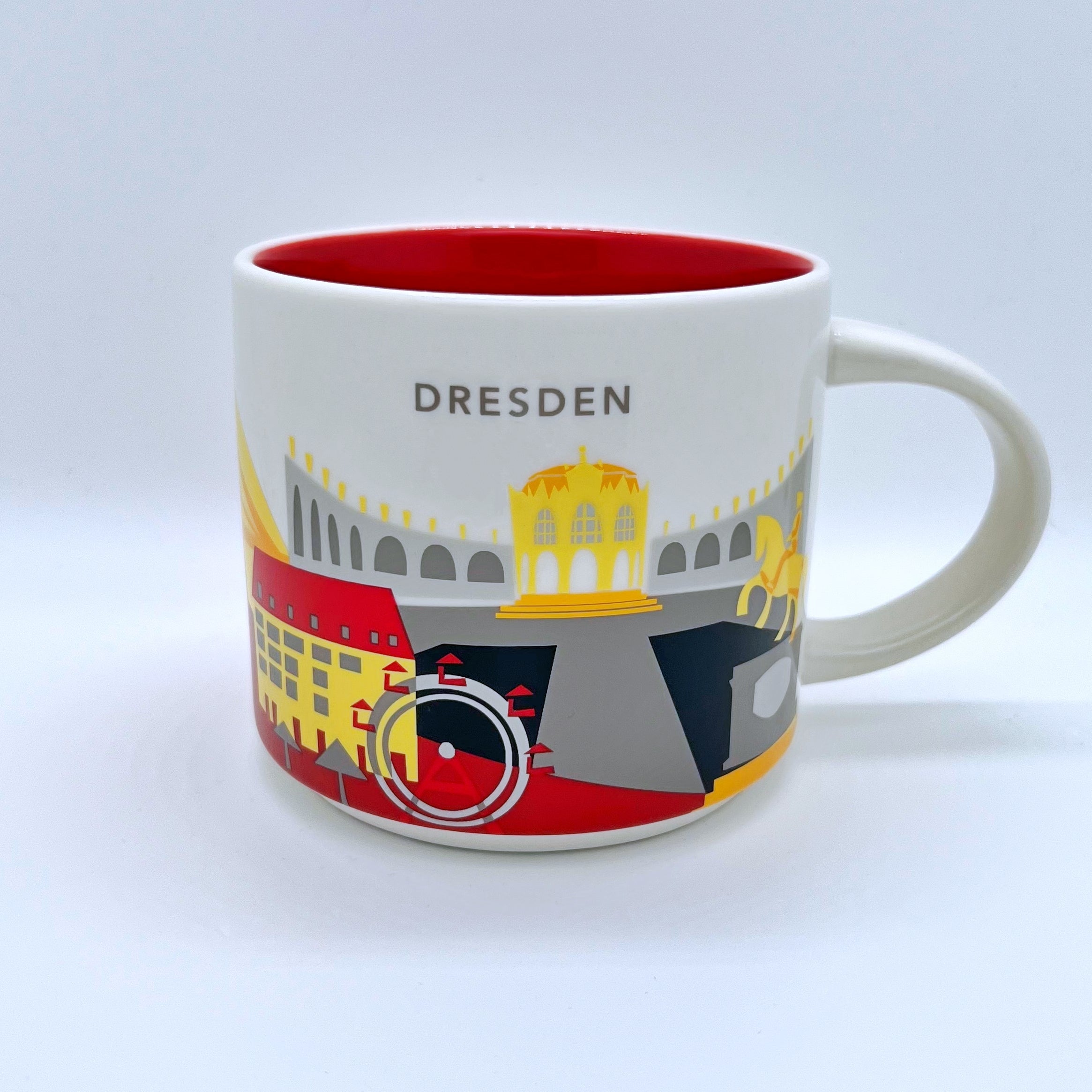 Kaffee Tee und Cappuccino Tasse von Starbucks mit gemalten Bildern aus der Stadt Dresden