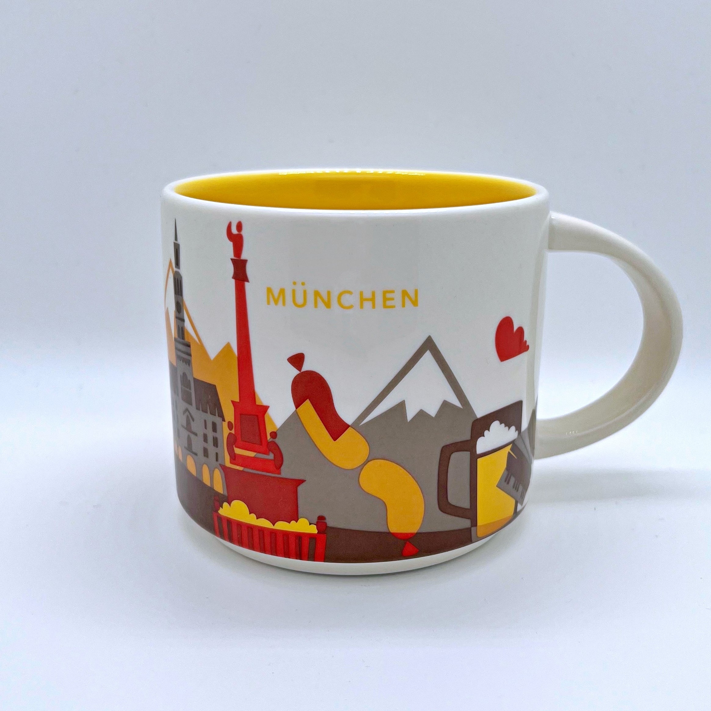 Kaffee Tee oder Cappuccino Tasse von Starbucks mit gemalten Bildern aus der Stadt München
