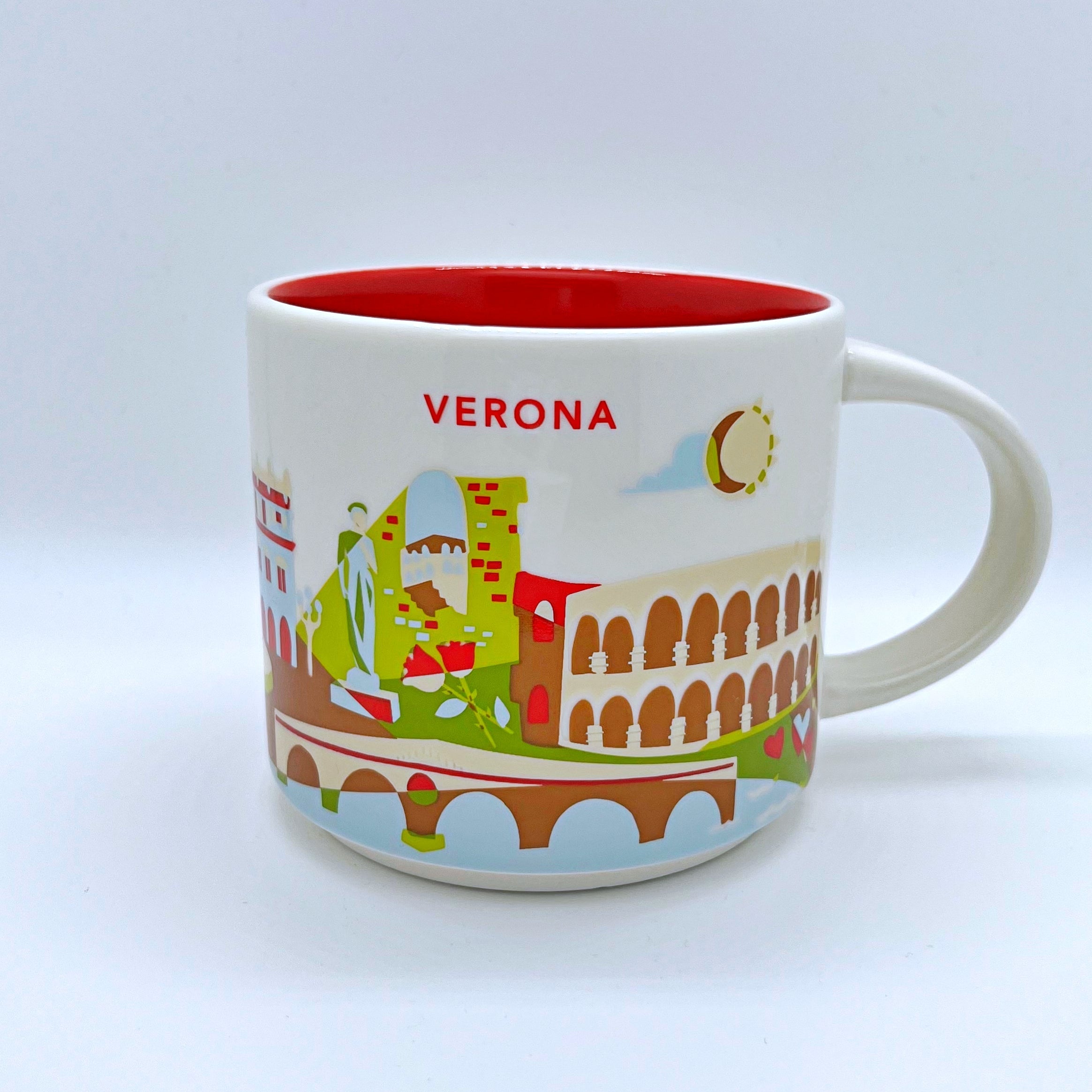 Kaffee Tee oder Cappuccino Tasse von Starbucks mit gemalten Bildern aus der Stadt Verona